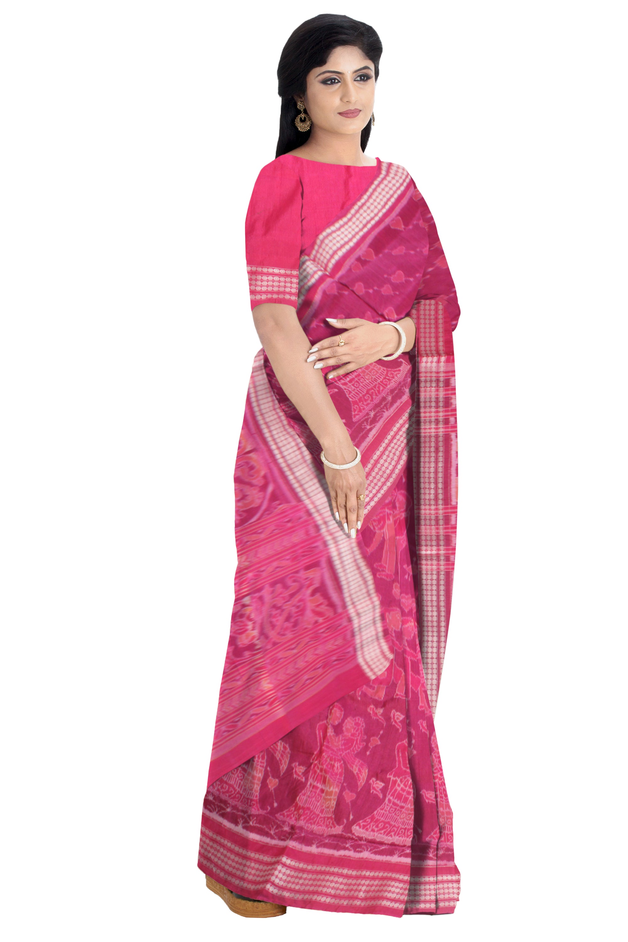 COUPLE DANCE PATTERN PURE COTTON SAREE IS PINK COLOR BASE,WITH BLOUSE PIECE. - Koshali Arts & Crafts Enterprise