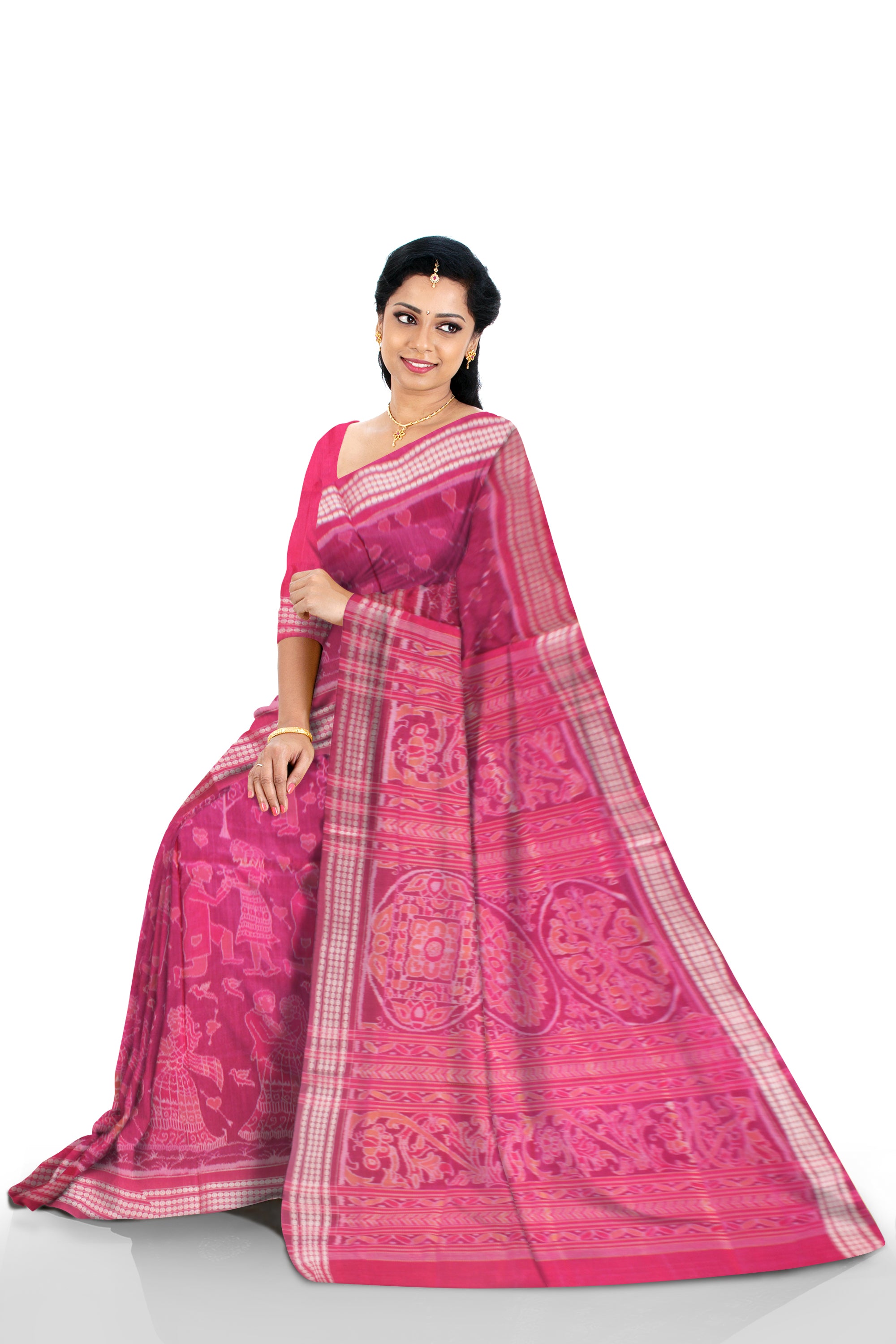 NEW ARRIVAL COUPLE DANCE PATTERN PURE COTTON SAREE IS PINK COLOR BASE,WITH BLOUSE PIECE. - Koshali Arts & Crafts Enterprise
