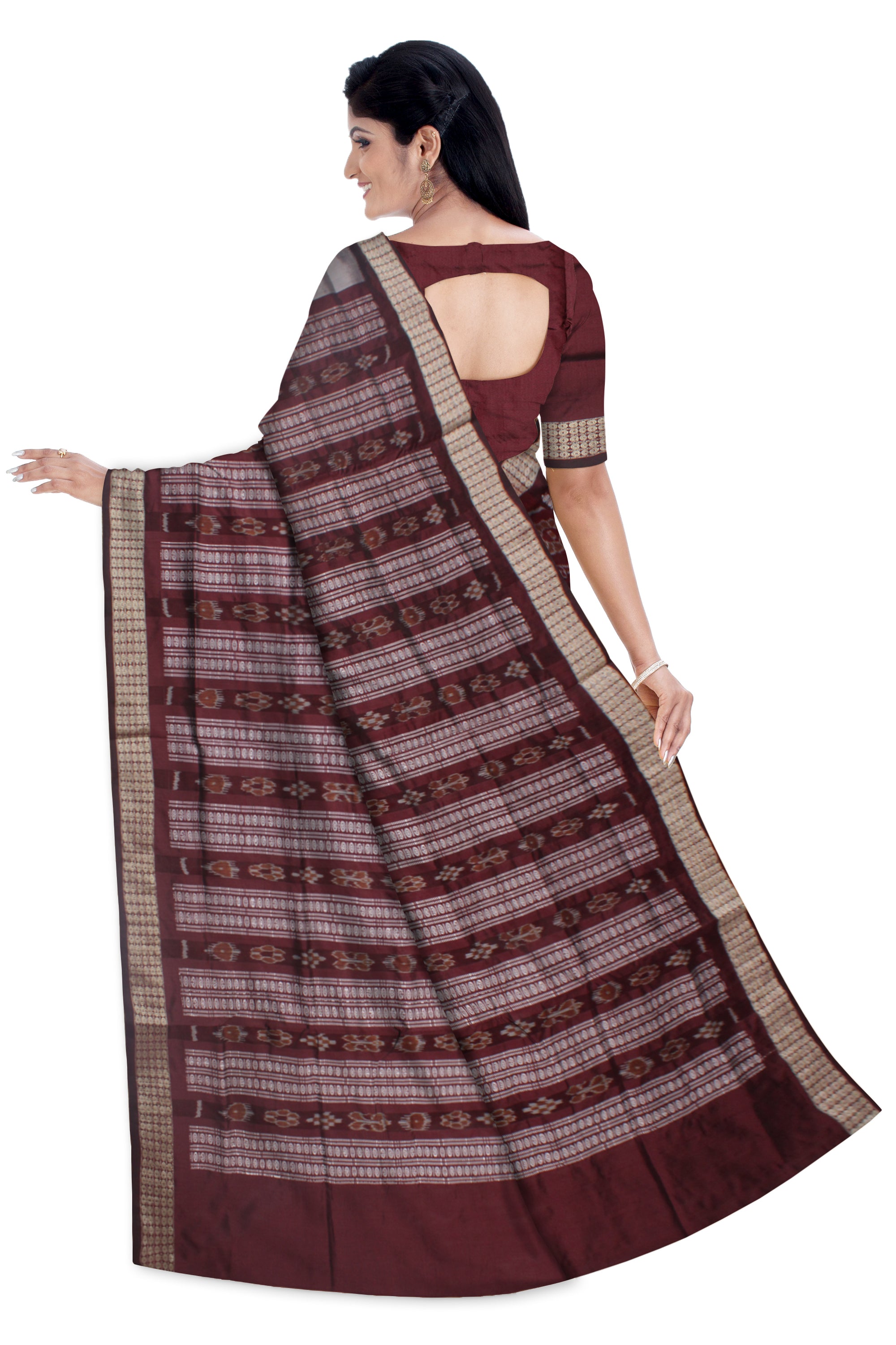 LATEST COLLECTION DOLL PRINT PATLI PATA SAREE IS SILVER AND COFFEE COLOR BASE, ATTACHED WITH MATCHING BLOUSE PIECE. - Koshali Arts & Crafts Enterprise