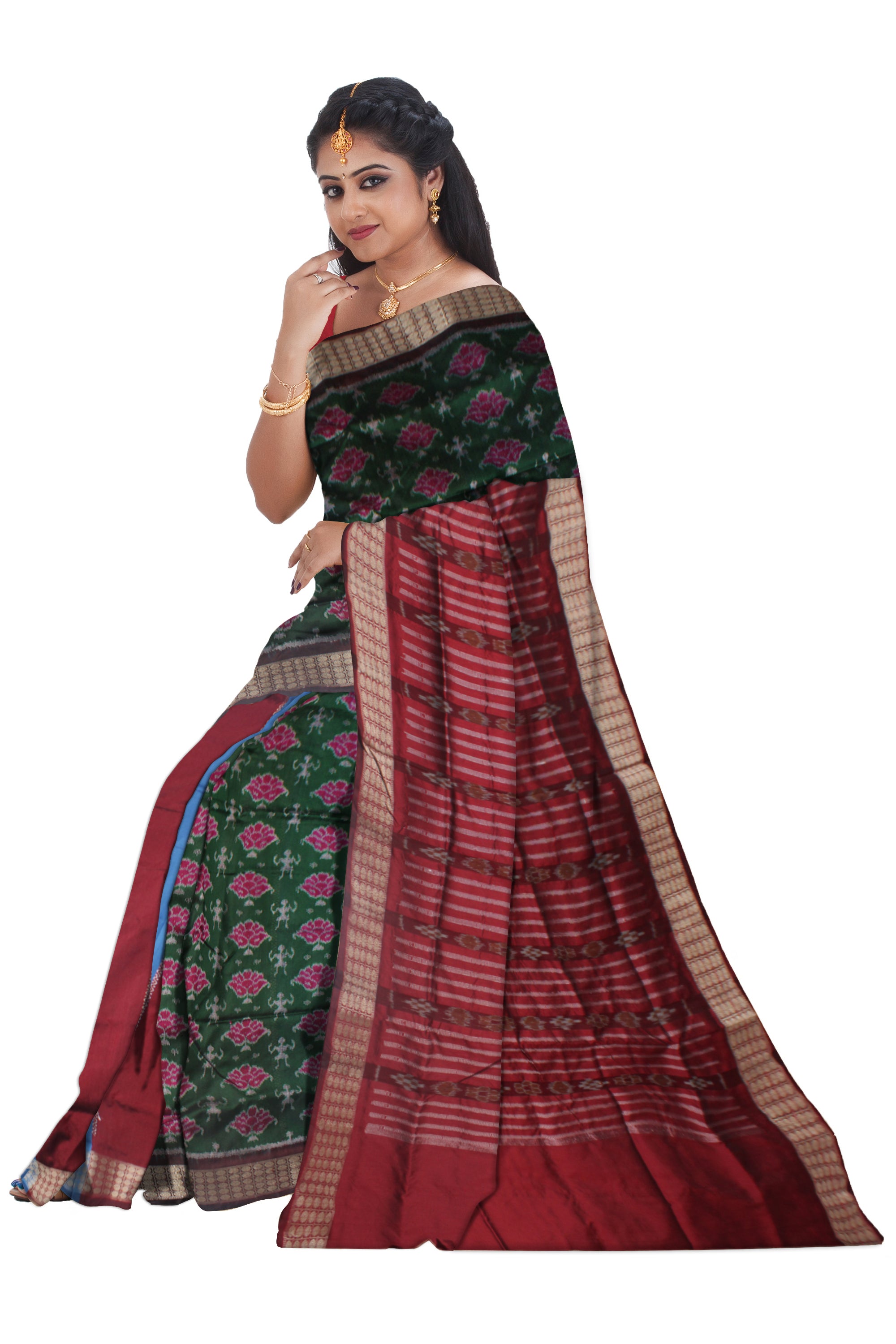 3D COLOR TERRACOTTA WITH FLOWER PATTERN PATLI PATA SAREE, WITH MATCHING BLOUSE PIECE. - Koshali Arts & Crafts Enterprise