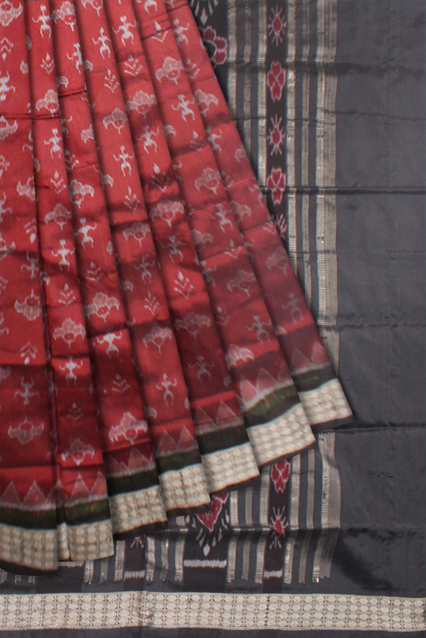 MAROON, LIGHT PINK AND BLACK COLOR PATLI PATA SAREE, WITH MATCHING BLOUSE PIECE. - Koshali Arts & Crafts Enterprise