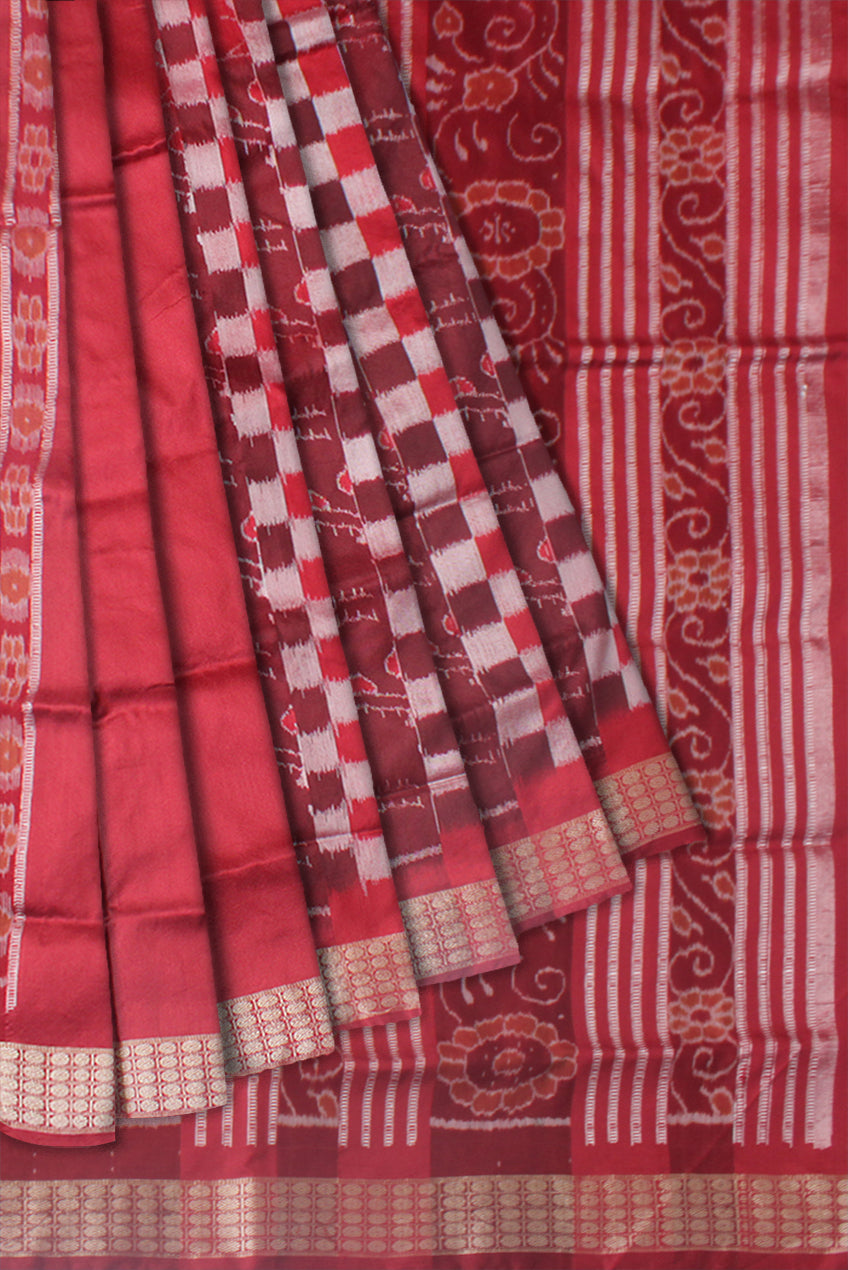 SMALL BOX PATTERN PATLI PATA SAREE IS RED AND MAROON COLOR BASE,WITH BLOUSE PIECE. - Koshali Arts & Crafts Enterprise