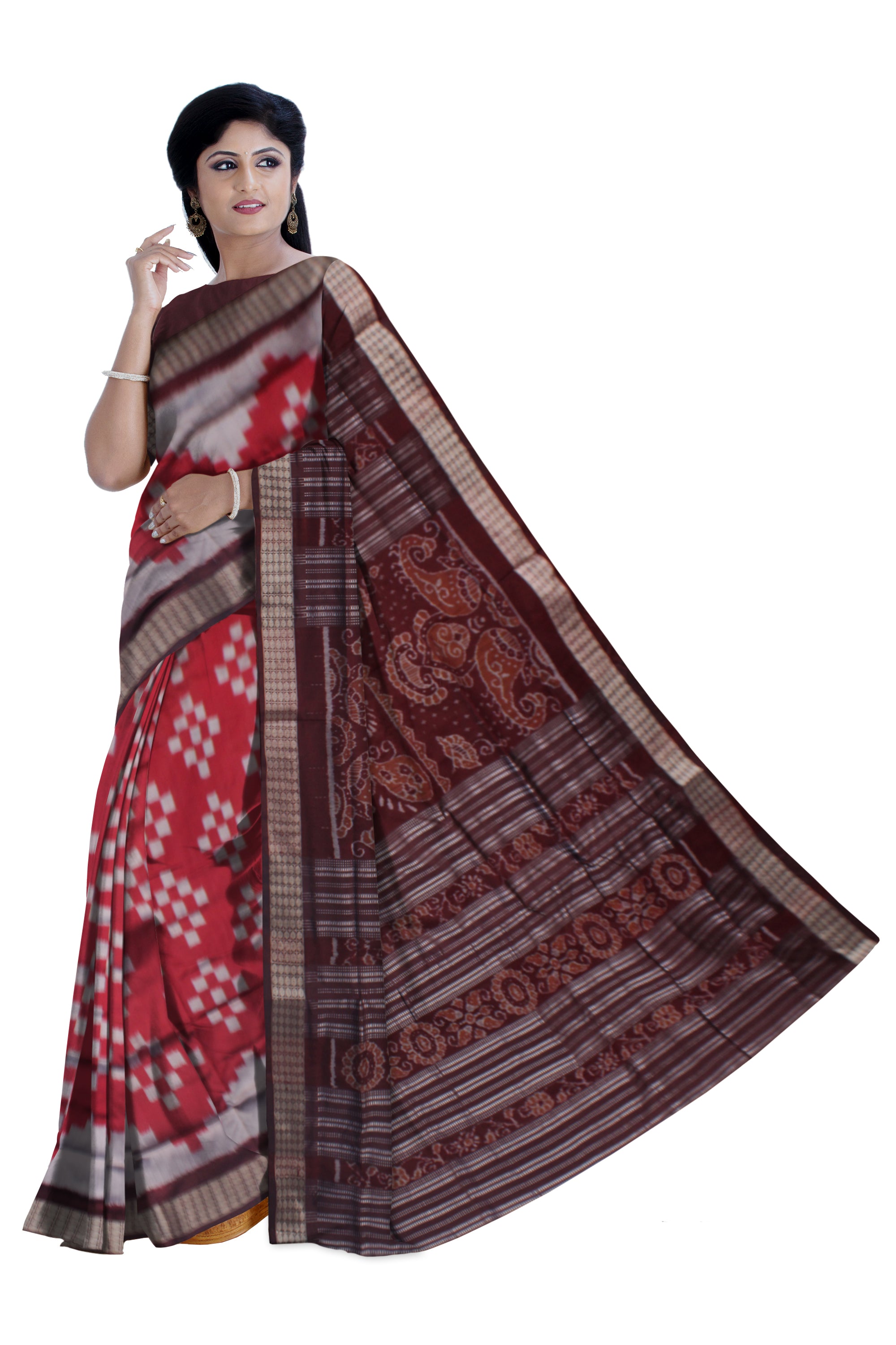 MAROON,SILVER AND COFFEE COLOR SAPTA PATA SAREE, WITH MATCHING BLOUSE PIECE. - Koshali Arts & Crafts Enterprise