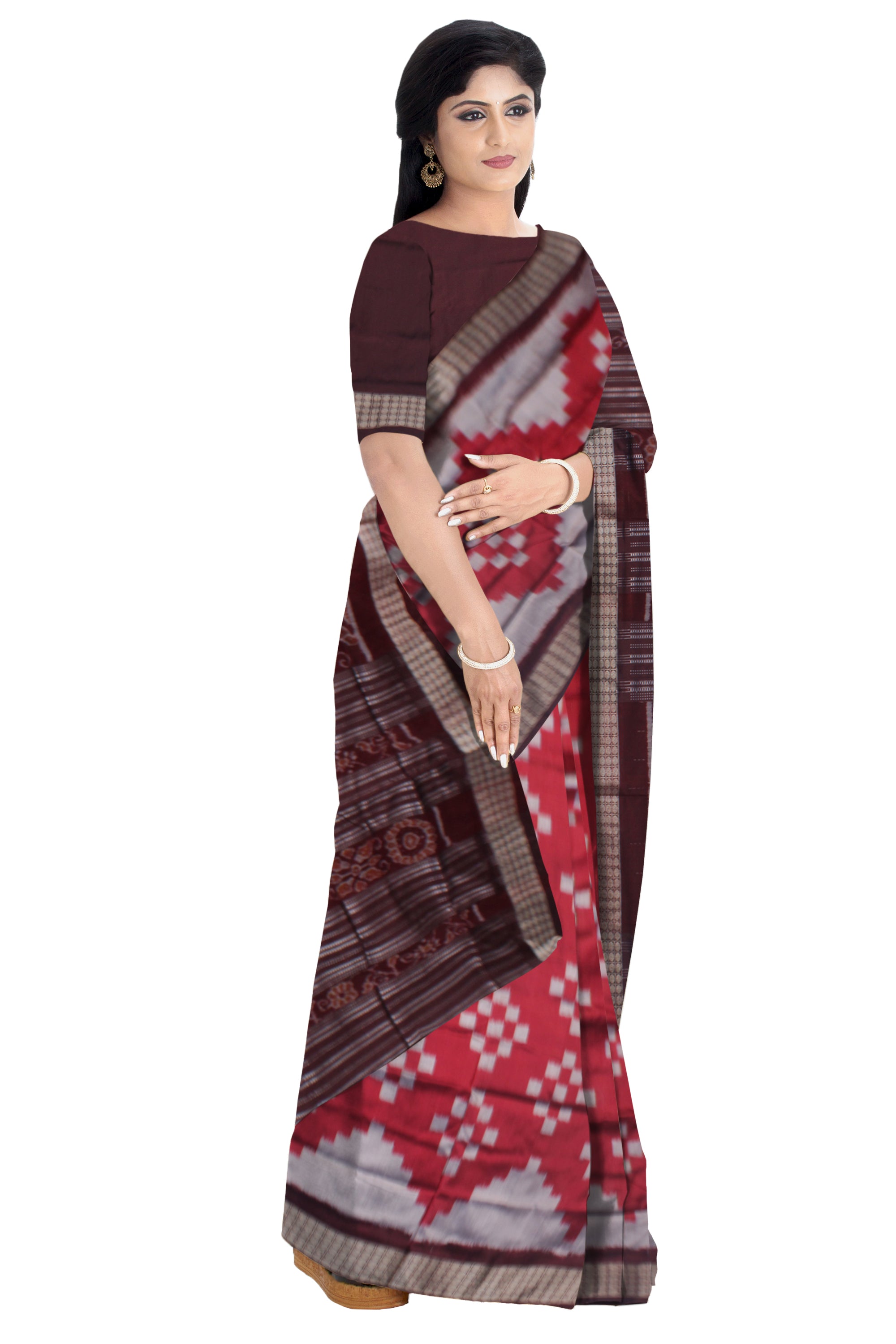 MAROON,SILVER AND COFFEE COLOR SAPTA PATA SAREE, WITH MATCHING BLOUSE PIECE. - Koshali Arts & Crafts Enterprise