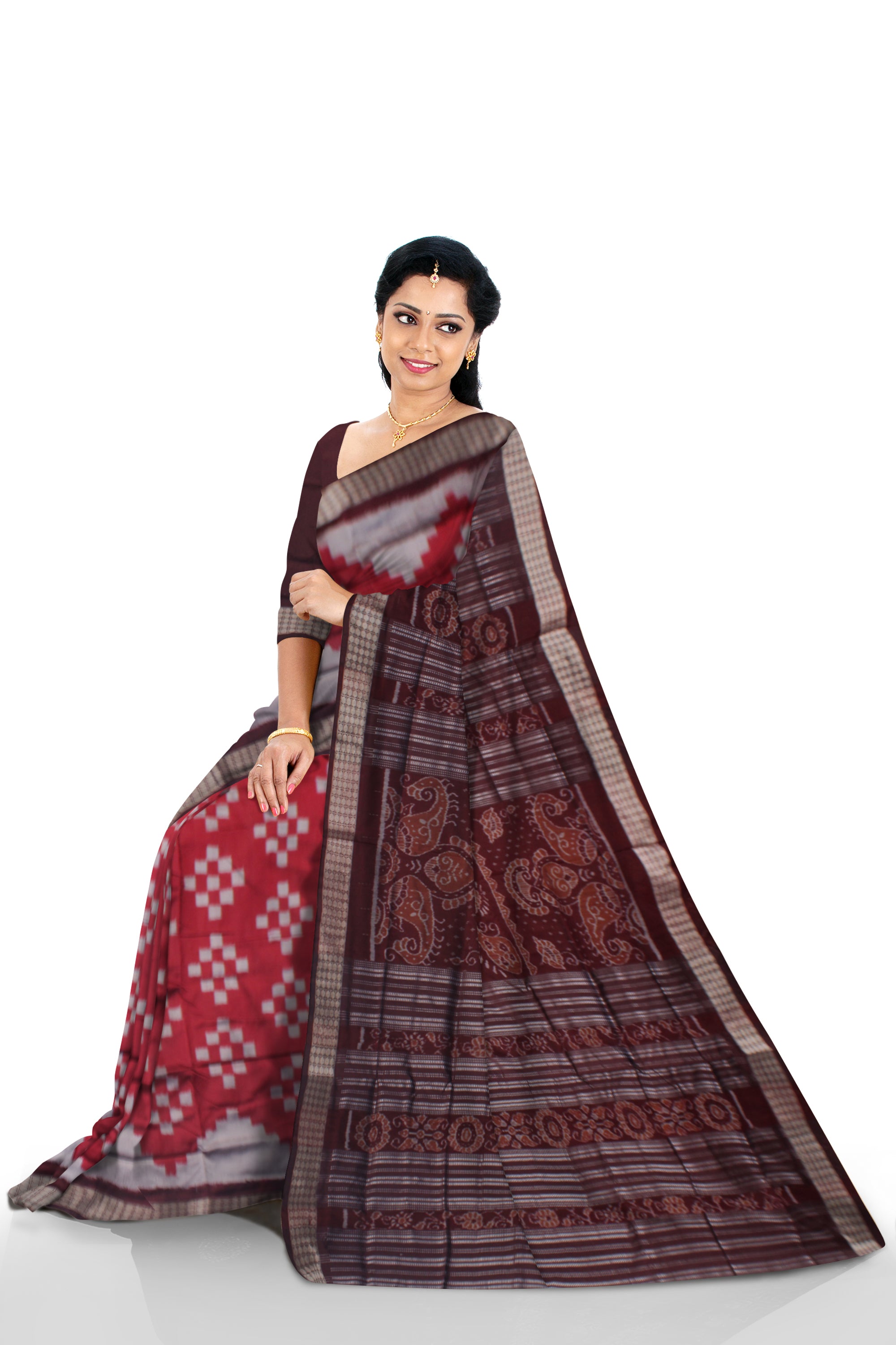 MAROON,SILVER AND COFFEE COLOR SAPTA PATA SAREE, WITH MATCHING BLOUSE PIECE. - Koshali Arts & Crafts Enterprise