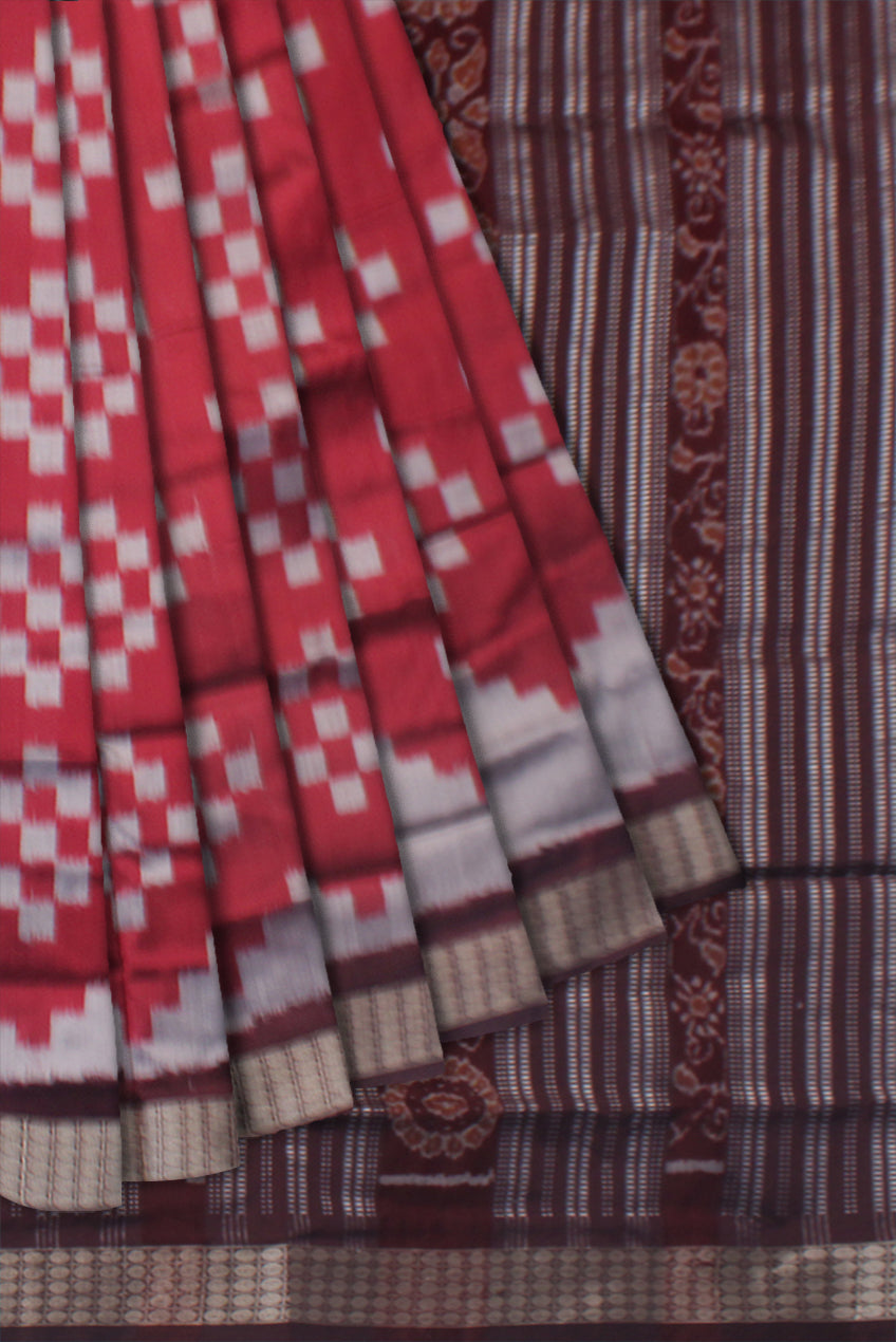 MAROON,SILVER AND COFFEE COLOR SAPTA PATA SAREE, WITH MATCHING BLOUSE PIECE. - Koshali Arts & Crafts Enterprise