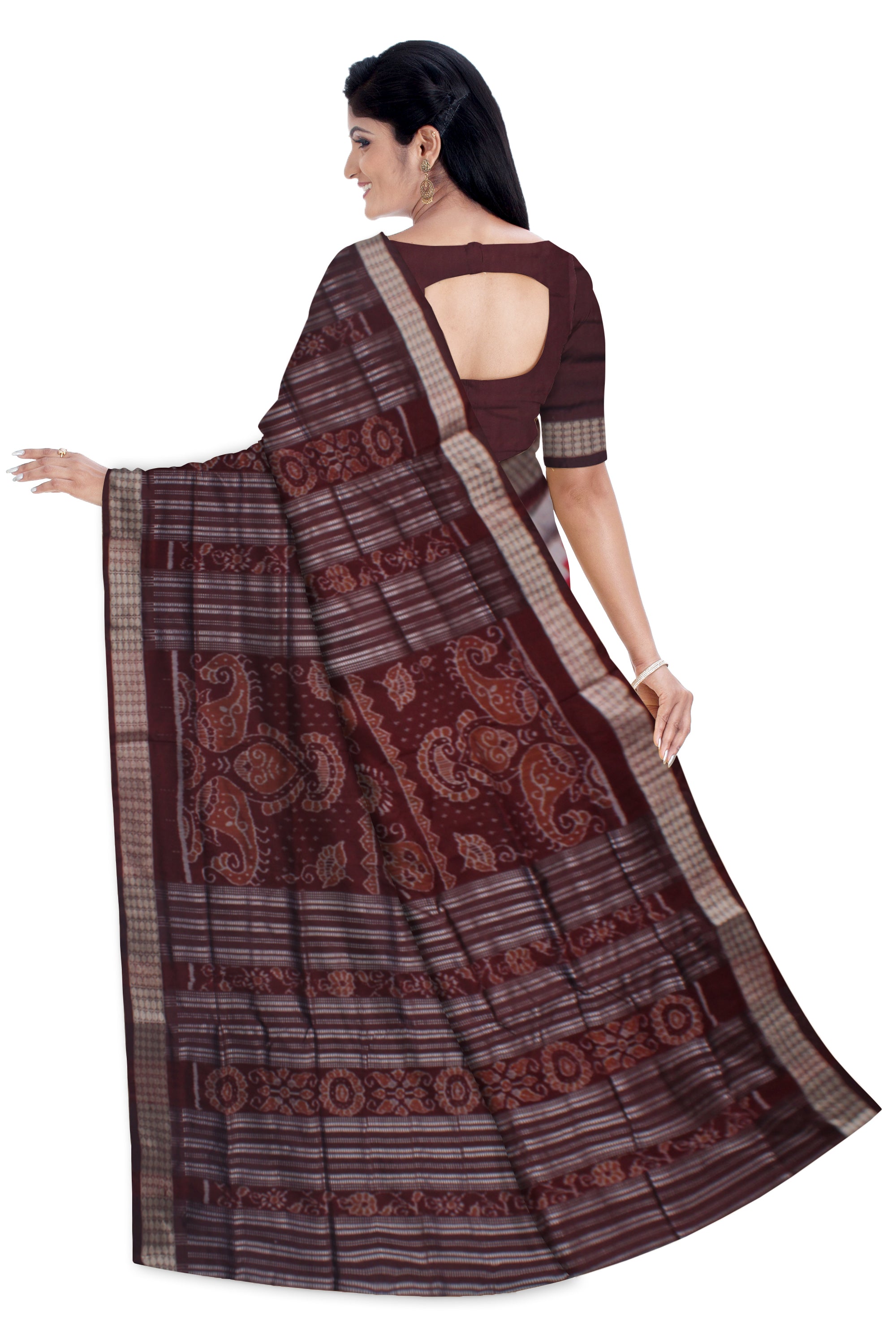 MAROON,SILVER AND COFFEE COLOR SAPTA PATA SAREE, WITH MATCHING BLOUSE PIECE. - Koshali Arts & Crafts Enterprise