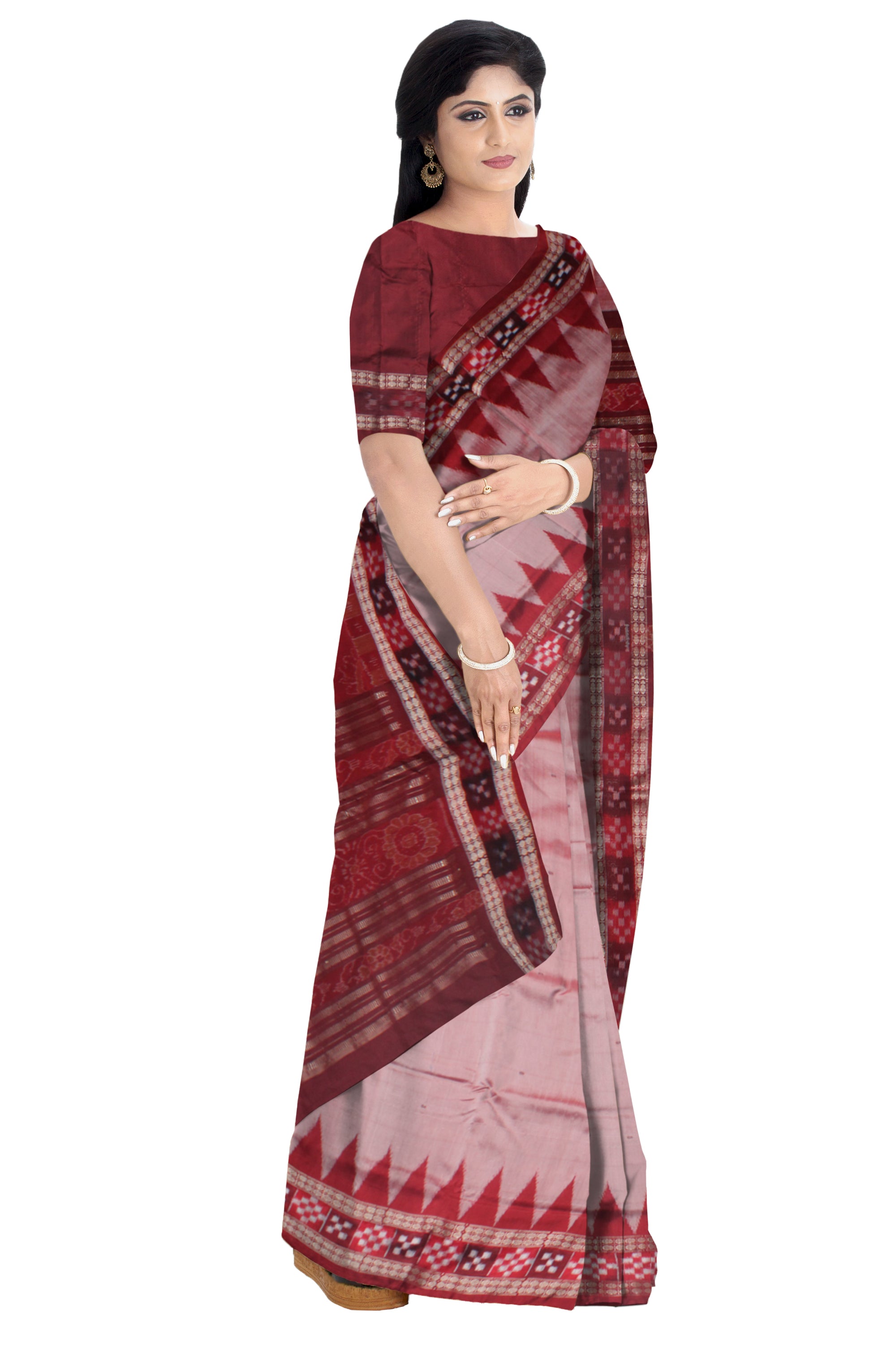 SILVER AND MAROON COLOR DHADI SAPTA PATA SAREE, WITH MATCHING BLOUSE PIECE. - Koshali Arts & Crafts Enterprise