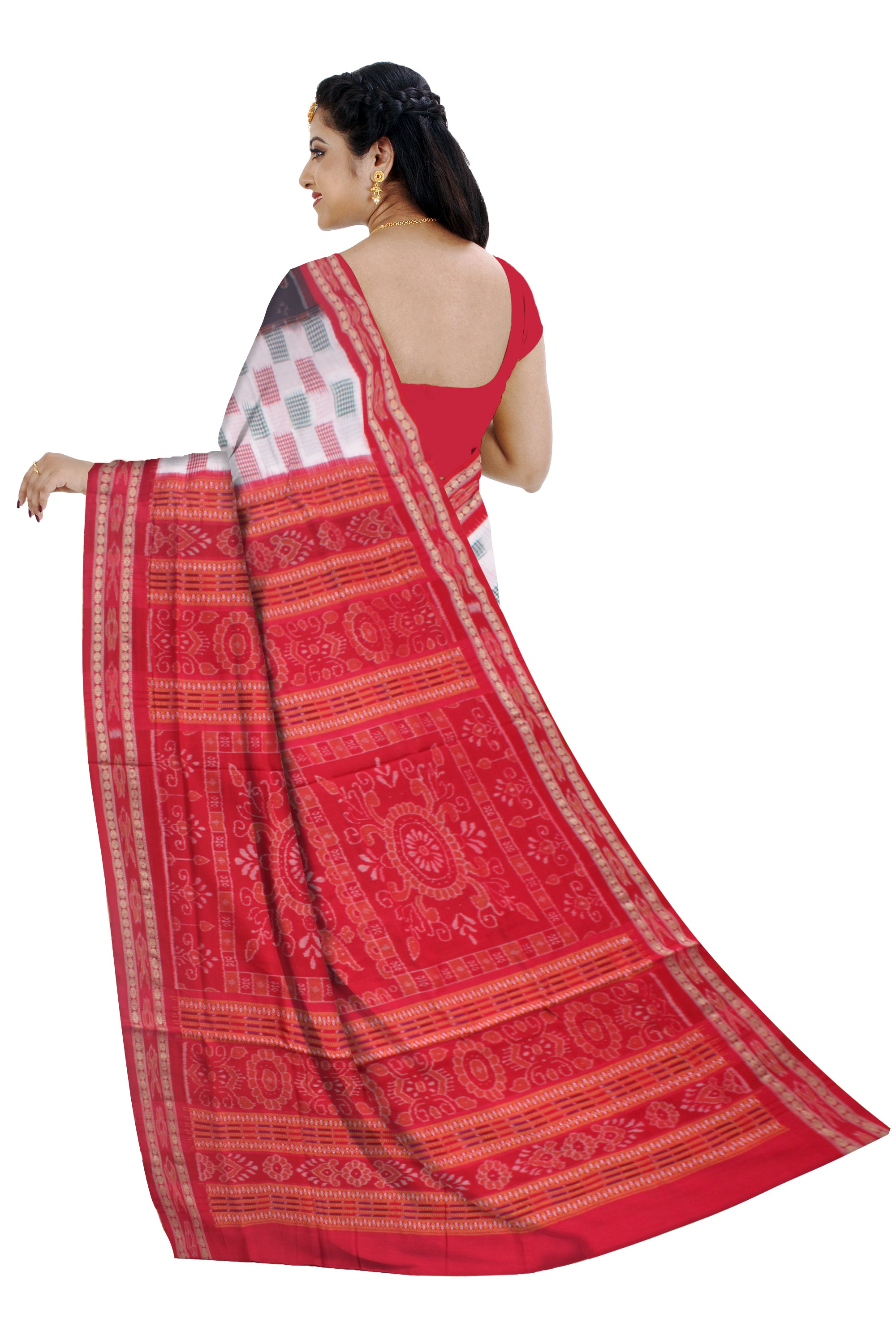 WHITE, BLACK AND RED COLOR PURE COTTON SAREE , WITH OUT BLOUSE PIECE. - Koshali Arts & Crafts Enterprise