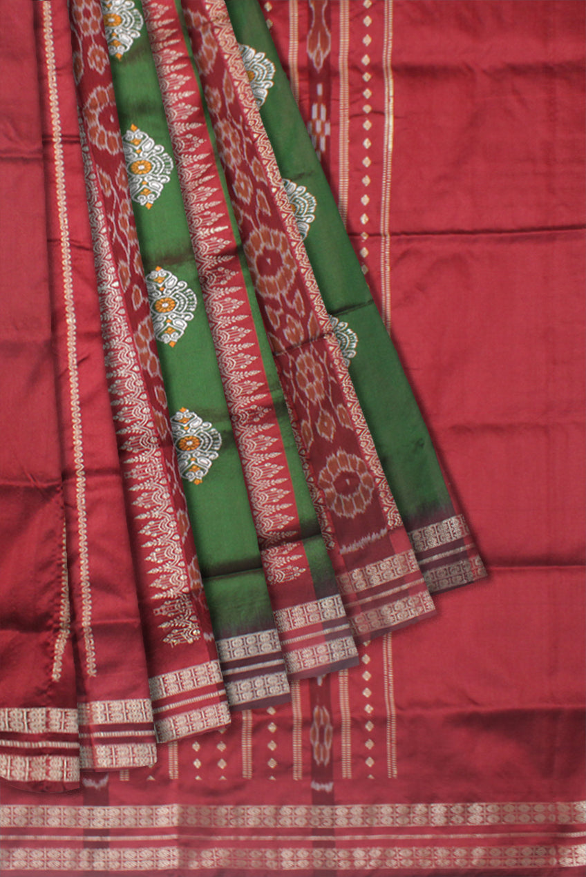 DARK-GREEN AND MAROON COLOR PATLI PATA SAREE, WITH MATCHING BLOUSE PIECE. - Koshali Arts & Crafts Enterprise