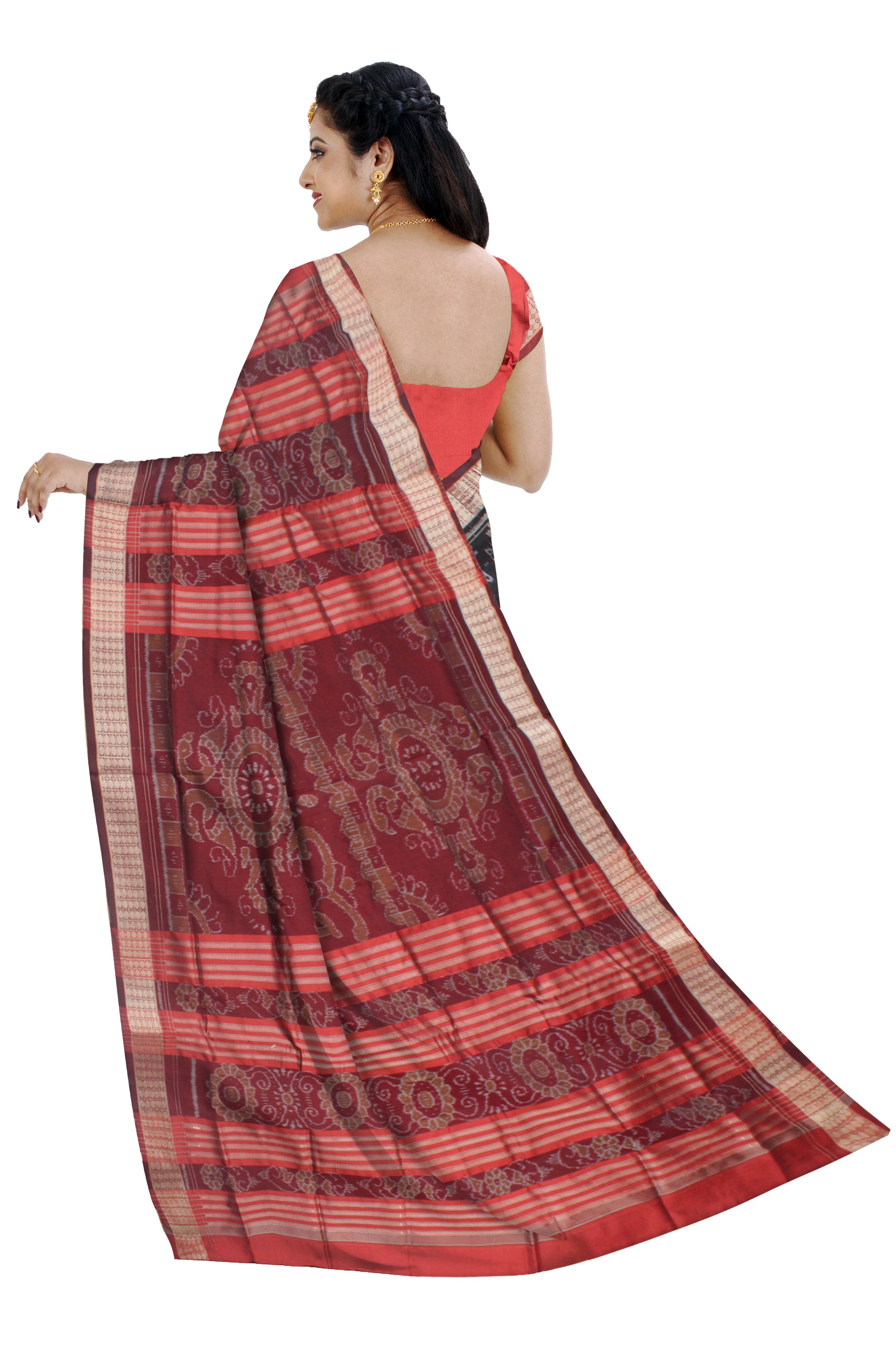 TRADITIONAL FULL BODY PASAPALI DESIGN PATA SAREE IS BLACK AND MAROON COLOR BASE,WITH MATCHING BLOUSE PIECE. - Koshali Arts & Crafts Enterprise