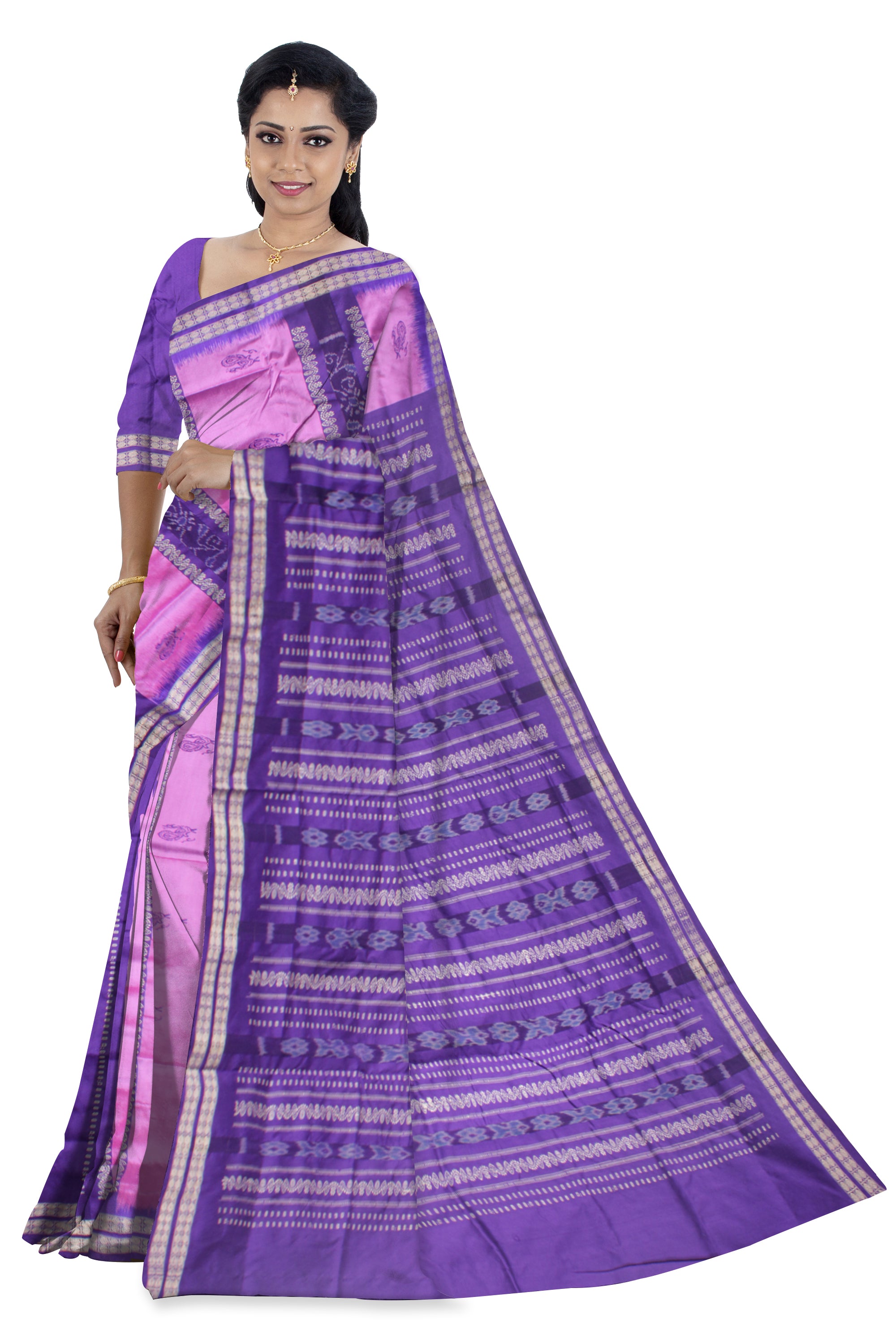 LIGHT-PINK AND PURPLE COLOR PATLI PATA SAREE, WITH MATCHING BLOUSE PIECE. - Koshali Arts & Crafts Enterprise