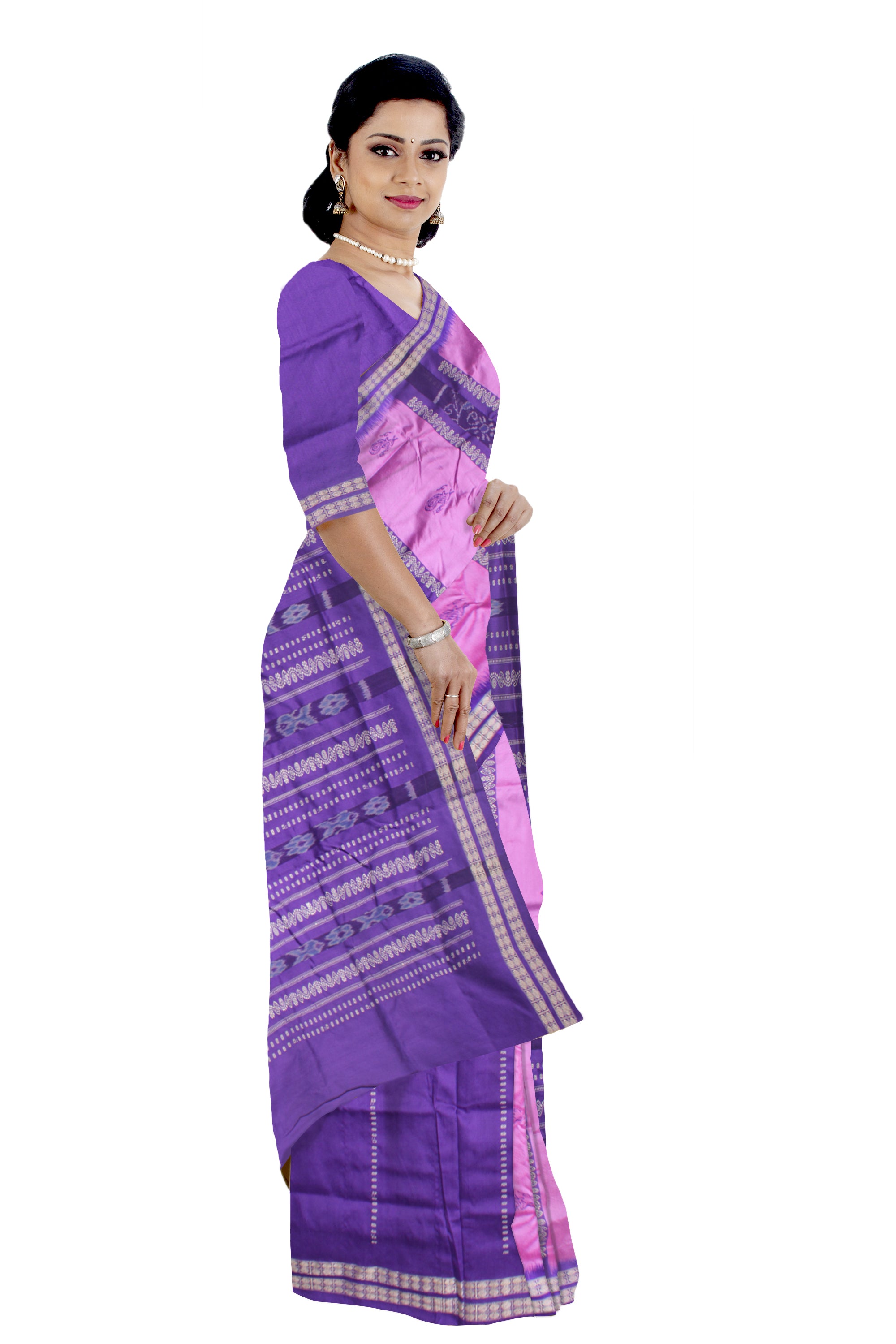 LIGHT-PINK AND PURPLE COLOR PATLI PATA SAREE, WITH MATCHING BLOUSE PIECE. - Koshali Arts & Crafts Enterprise