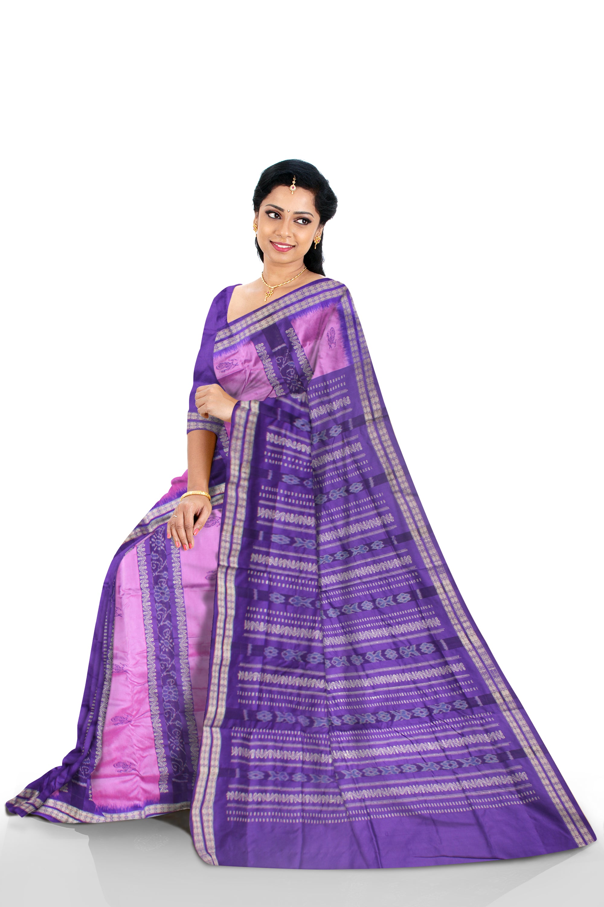 LIGHT-PINK AND PURPLE COLOR PATLI PATA SAREE, WITH MATCHING BLOUSE PIECE. - Koshali Arts & Crafts Enterprise