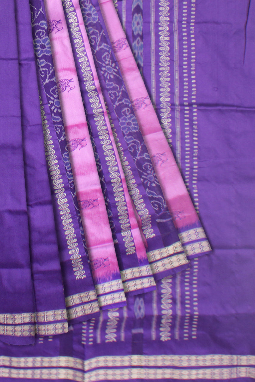 LIGHT-PINK AND PURPLE COLOR PATLI PATA SAREE, WITH MATCHING BLOUSE PIECE. - Koshali Arts & Crafts Enterprise