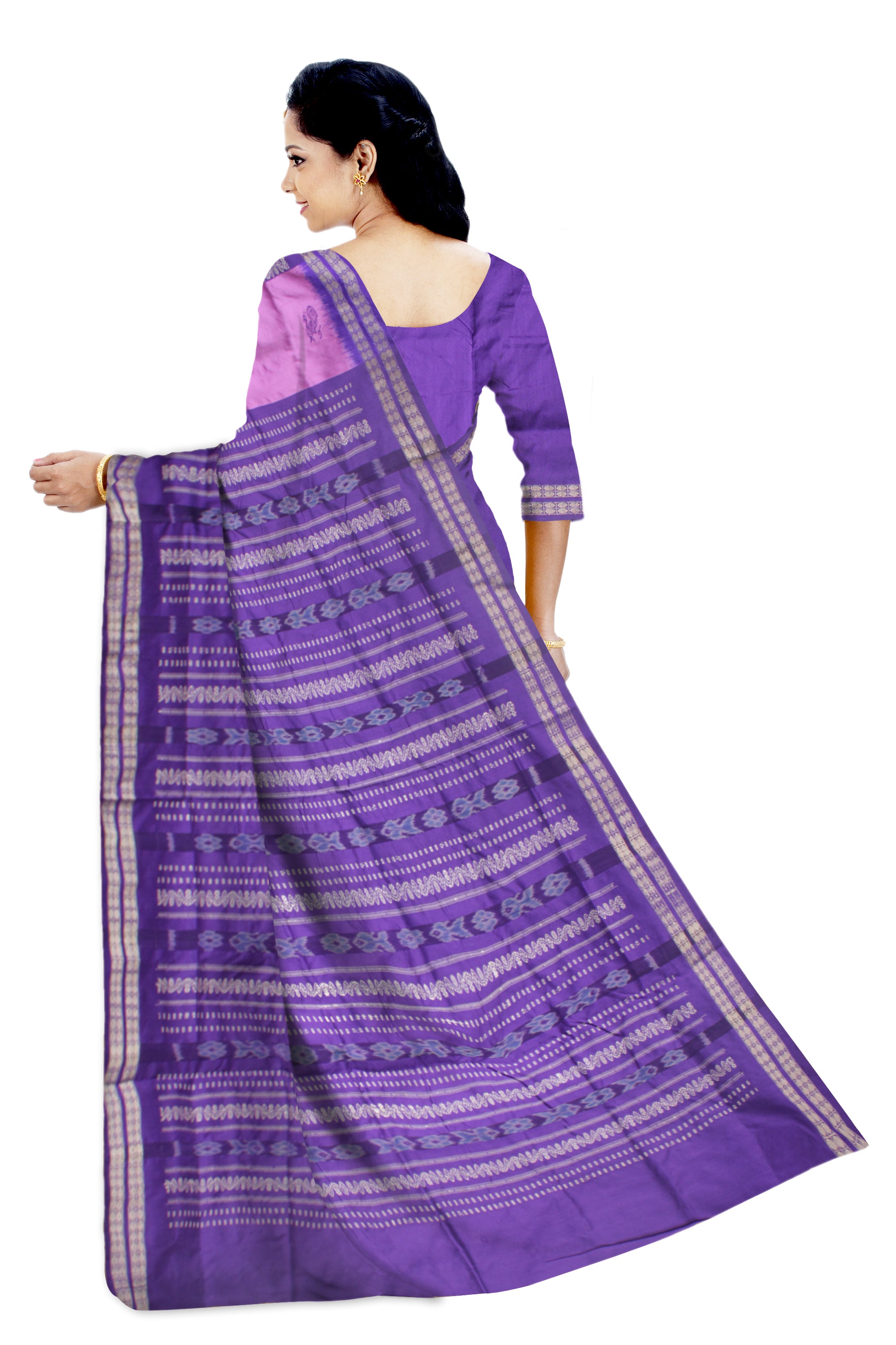 LIGHT-PINK AND PURPLE COLOR PATLI PATA SAREE, WITH MATCHING BLOUSE PIECE. - Koshali Arts & Crafts Enterprise