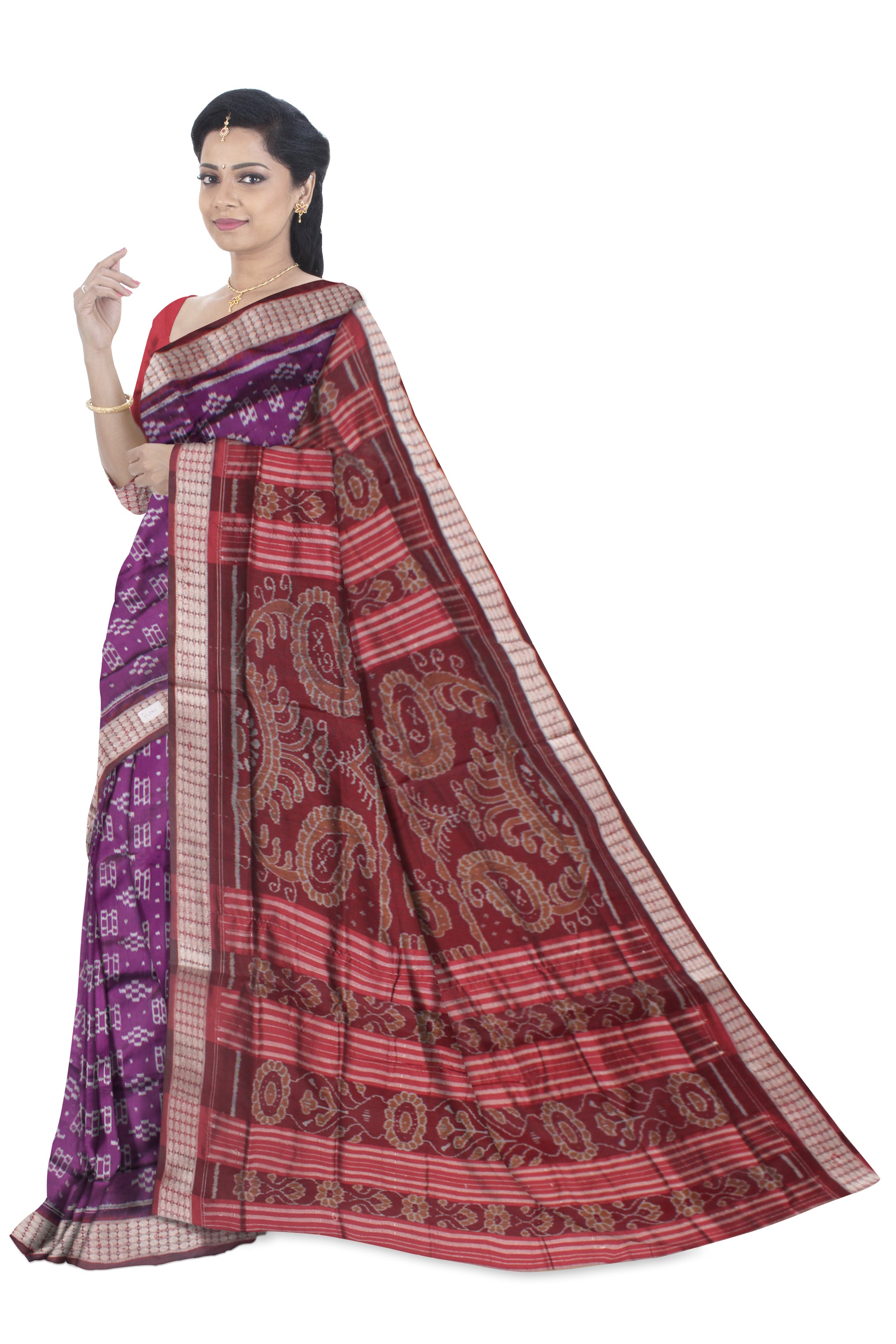 FULL BODY SMALL PASAPALI PATTERN PATA  SAREE IS VIOLET AND MAROON COLOR BASE,WITH MATCHING BLOUSE PIECE. - Koshali Arts & Crafts Enterprise