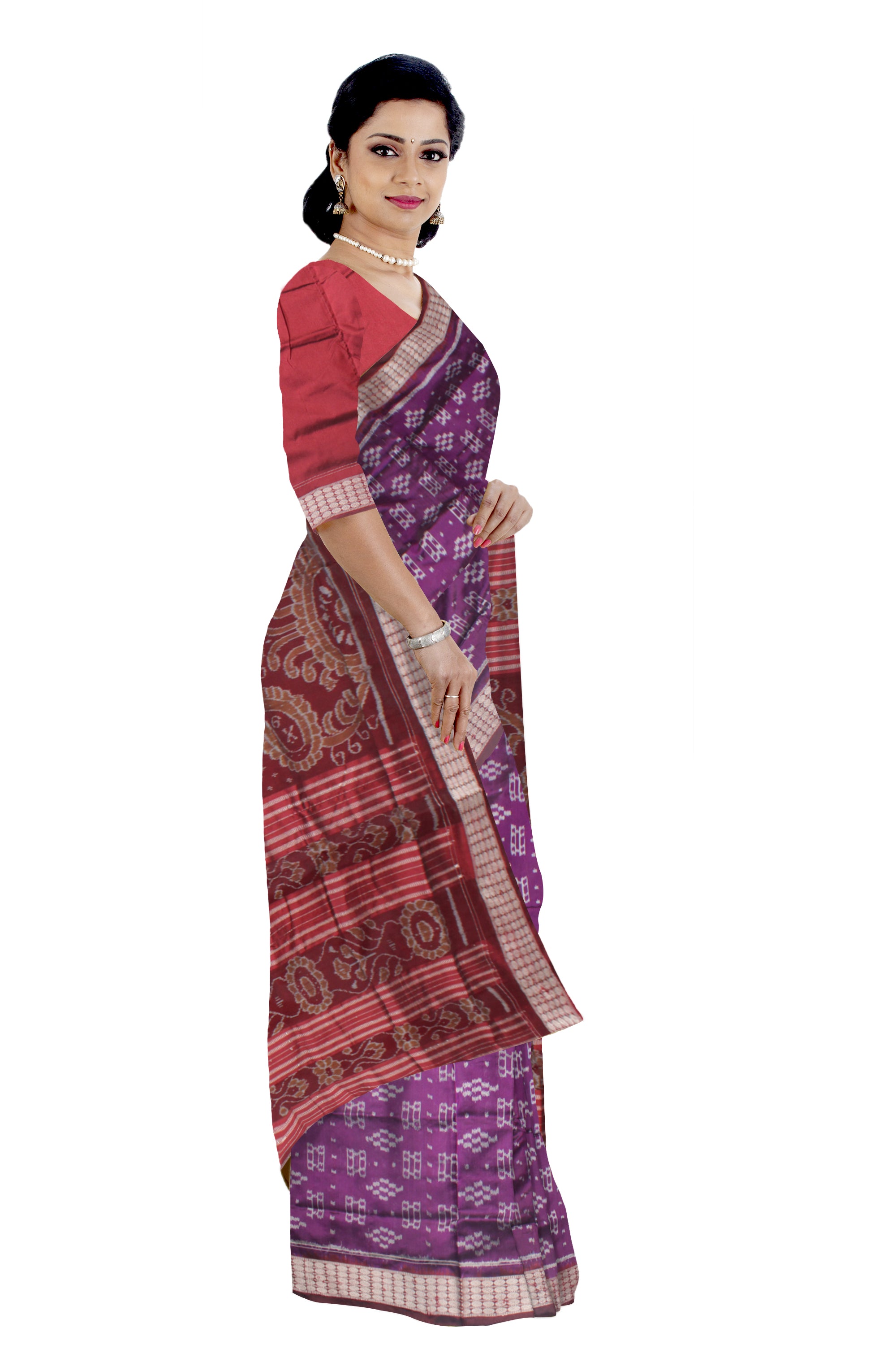 FULL BODY SMALL PASAPALI PATTERN PATA  SAREE IS VIOLET AND MAROON COLOR BASE,WITH MATCHING BLOUSE PIECE. - Koshali Arts & Crafts Enterprise