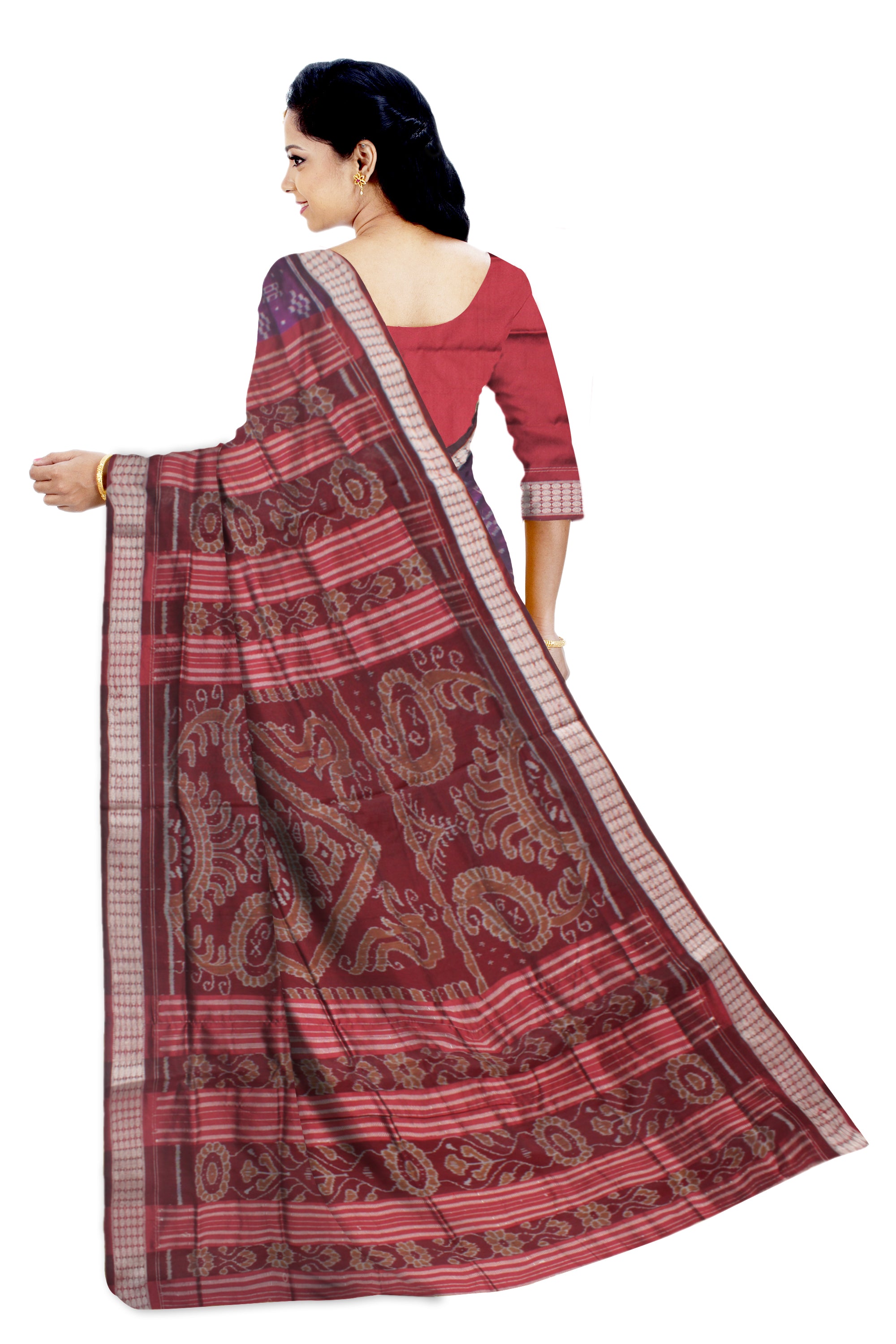 FULL BODY SMALL PASAPALI PATTERN PATA  SAREE IS VIOLET AND MAROON COLOR BASE,WITH MATCHING BLOUSE PIECE. - Koshali Arts & Crafts Enterprise