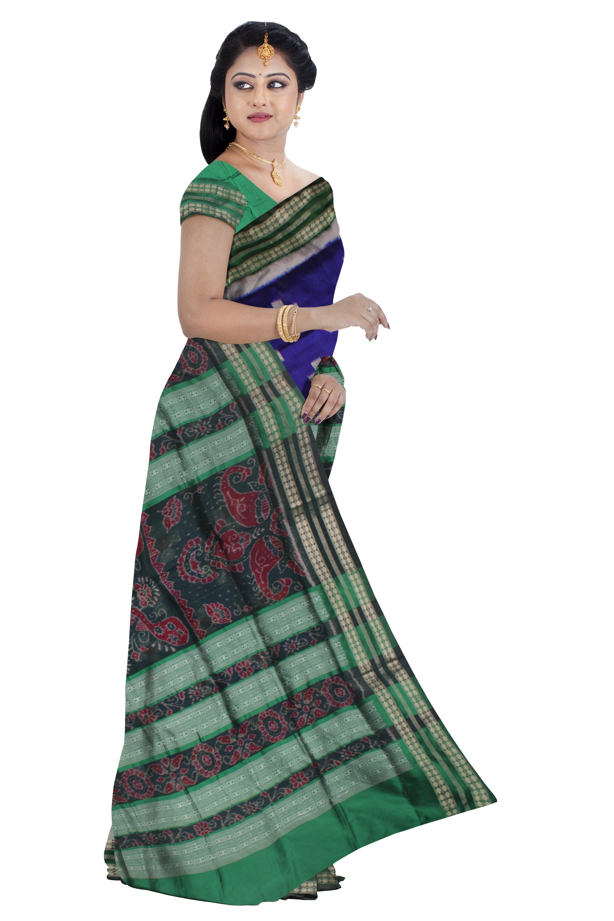 BEST SELLING TARA PATTERN PATA SAREE IS BLUE AND GREEN COLOR BASE,COMES WITH MATCHING BLOUSE PIECE. - Koshali Arts & Crafts Enterprise