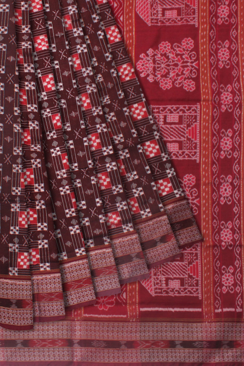 COFFEE AND MAROON COLOR PURE PASAPALI COTTON SAREE,WITHH MATCING BLOUSE PICE. - Koshali Arts & Crafts Enterprise