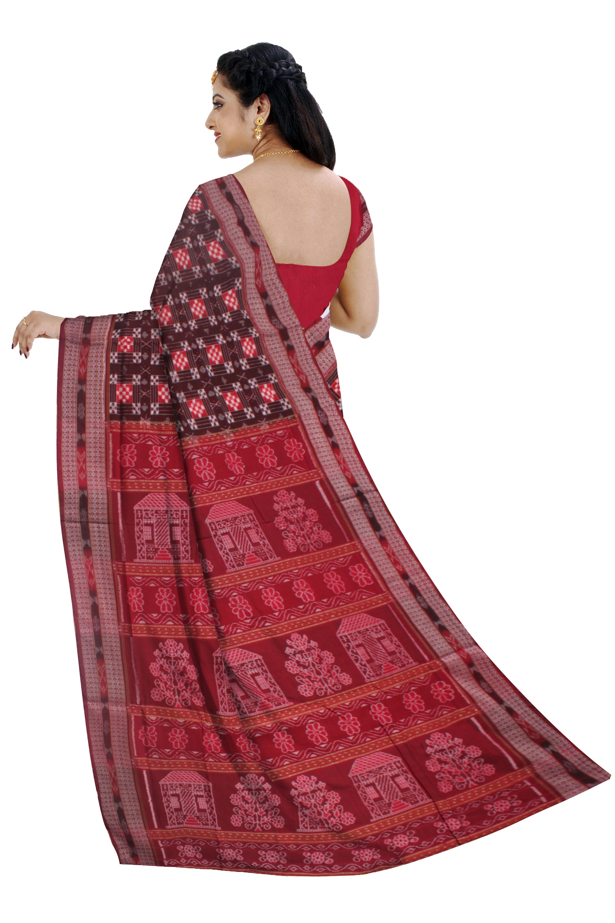 COFFEE AND MAROON COLOR PURE PASAPALI COTTON SAREE,WITHH MATCING BLOUSE PICE. - Koshali Arts & Crafts Enterprise