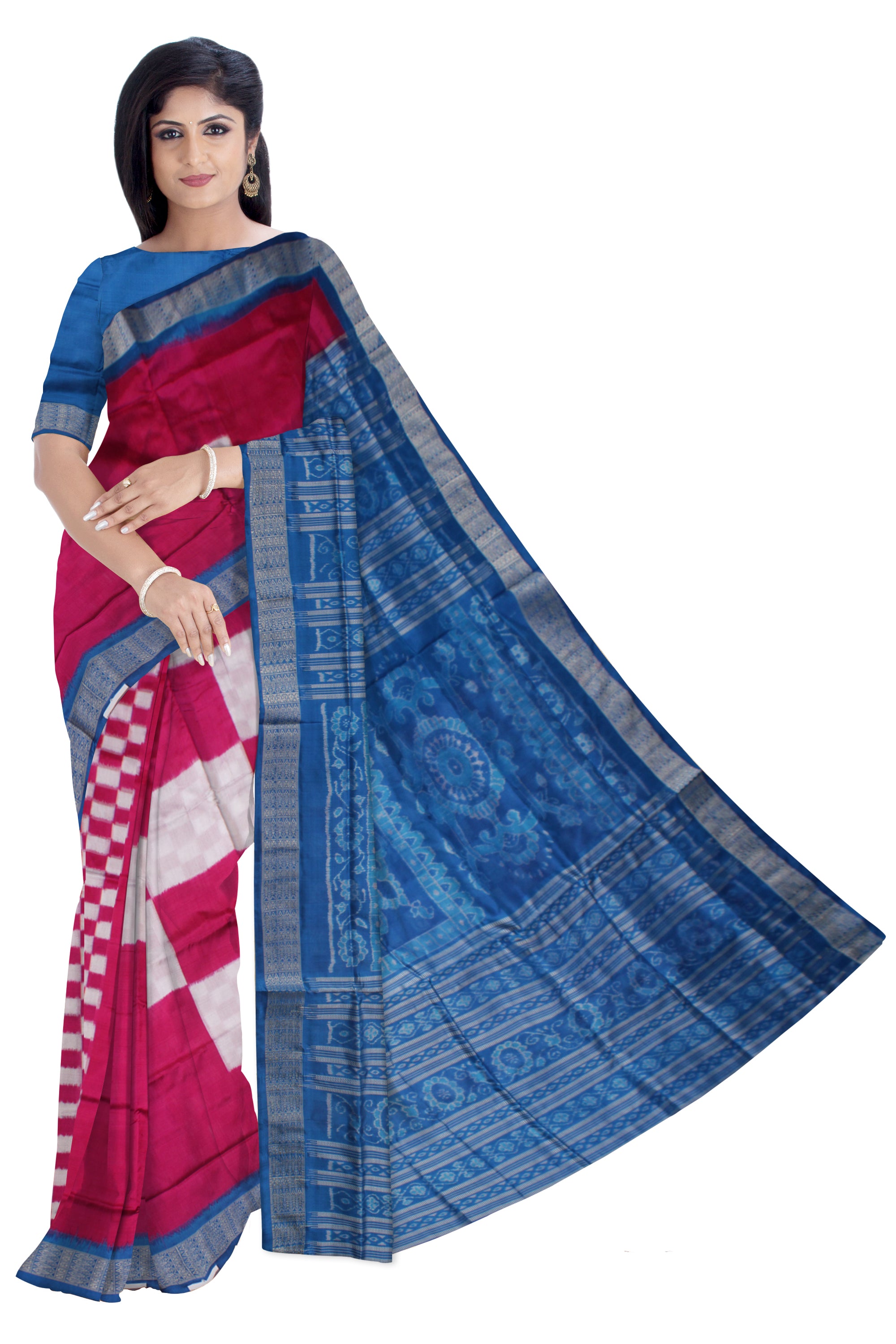 MARRAIGE COLLECTION PURE PASAPALI SILK SAREE IS RANI PINK AND SKY COLOR BASE,WITH BLOUSE PIECE. - Koshali Arts & Crafts Enterprise