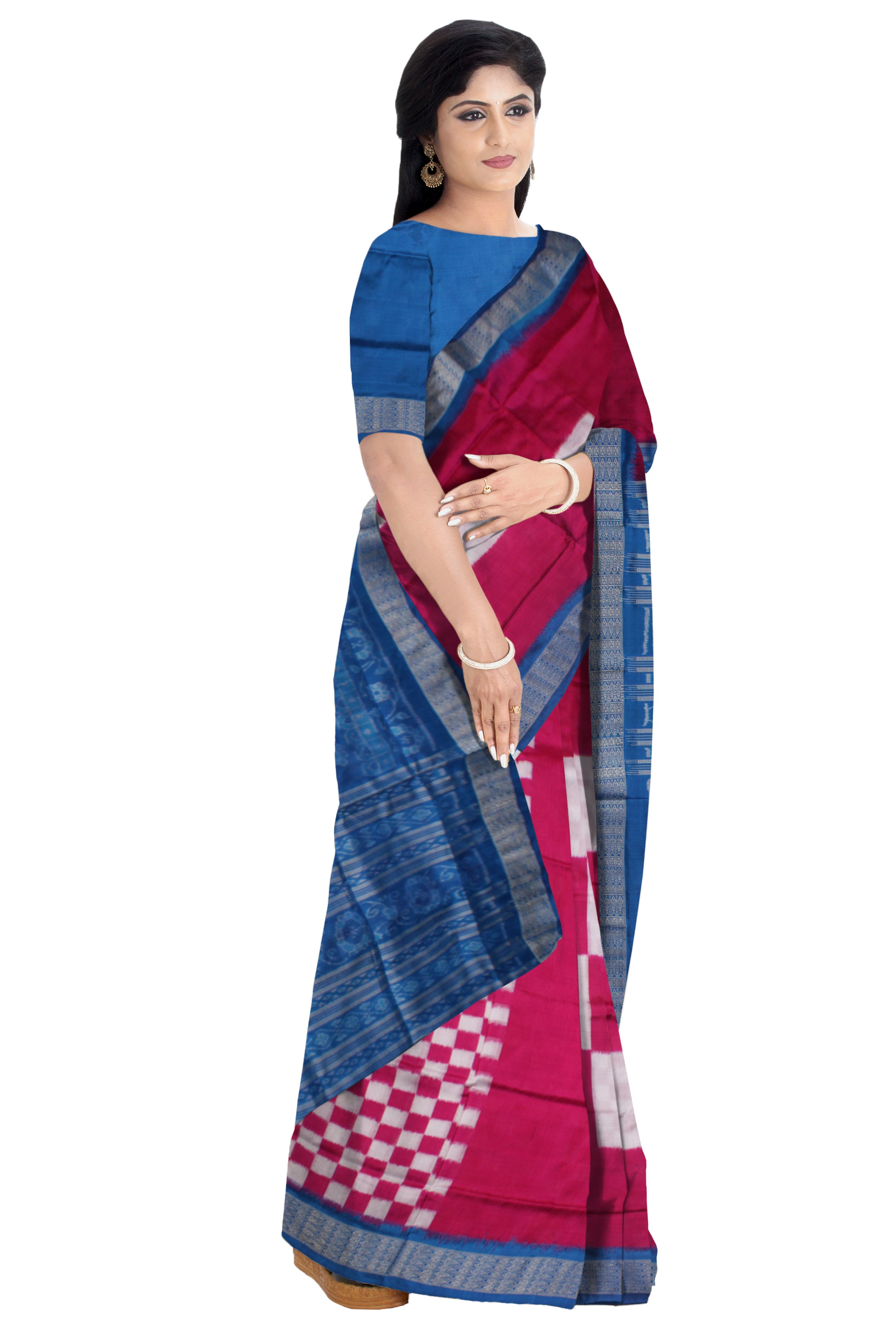 MARRAIGE COLLECTION PURE PASAPALI SILK SAREE IS RANI PINK AND SKY COLOR BASE,WITH BLOUSE PIECE. - Koshali Arts & Crafts Enterprise