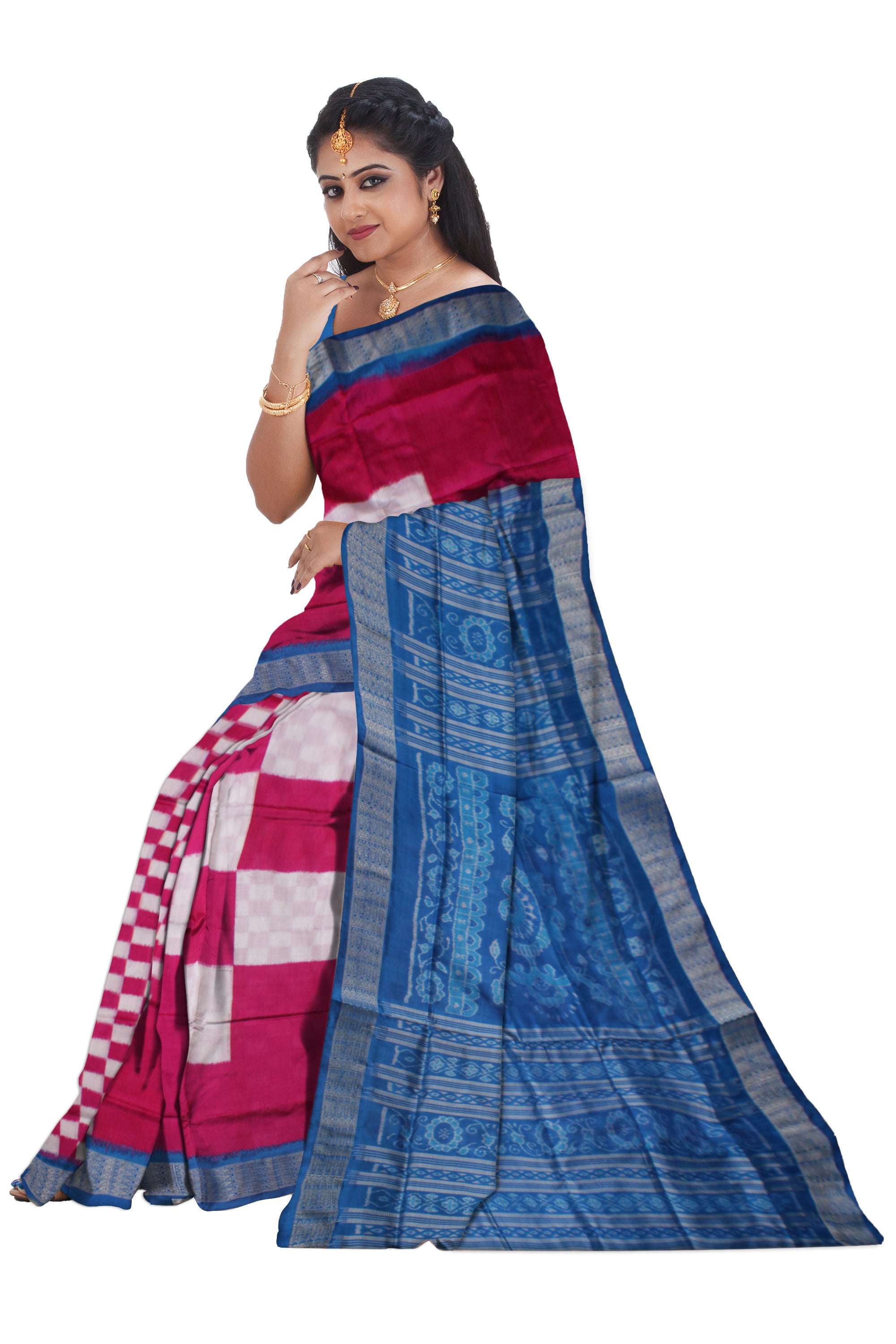 MARRAIGE COLLECTION PURE PASAPALI SILK SAREE IS RANI PINK AND SKY COLOR BASE,WITH BLOUSE PIECE. - Koshali Arts & Crafts Enterprise