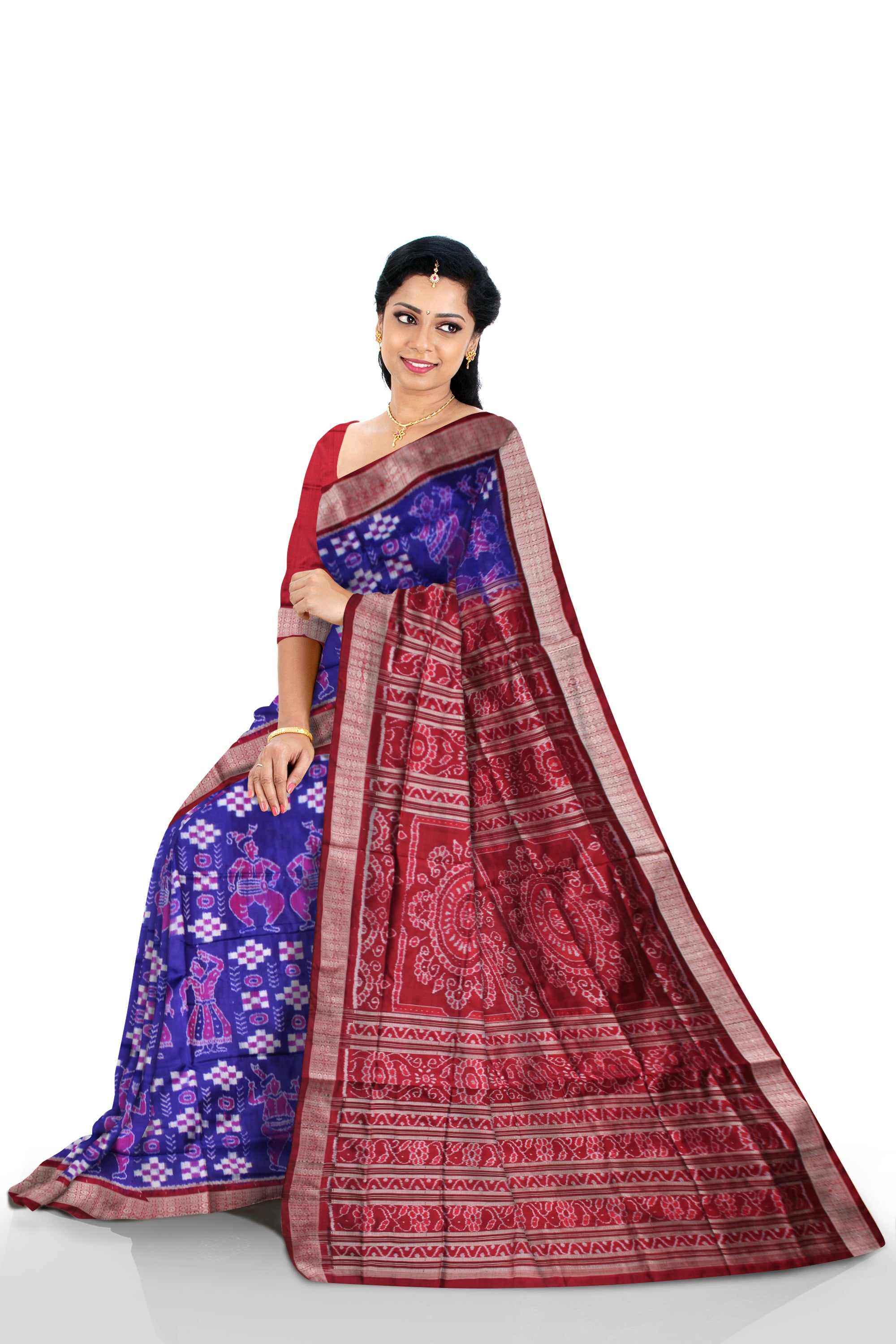 LATEST DESIGN  NARTAKI  WITH PASAPALI PATTERN PURE SILK SAREE IS BLUE AND MAROON COLOR BASE,AVAILABLE WITH MATCHING BLOUSE PIECE. - Koshali Arts & Crafts Enterprise