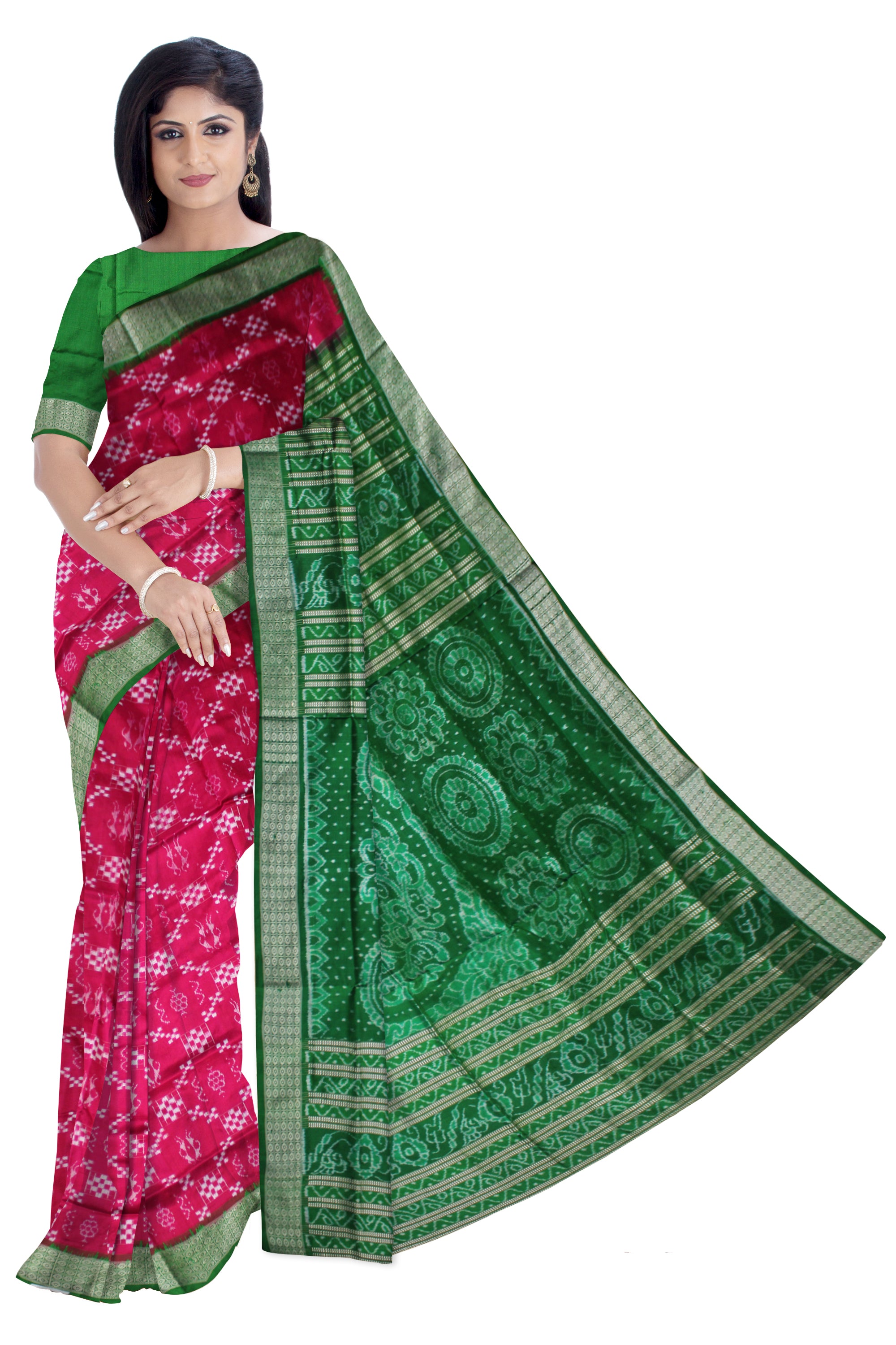 LATEST COLLECTION PURE  PASAPALI SILK SAREE IS RANI PINK AND GREEN COLOR BASE,ATTACHED WITH MATCHING BLOUSE PIECE. - Koshali Arts & Crafts Enterprise