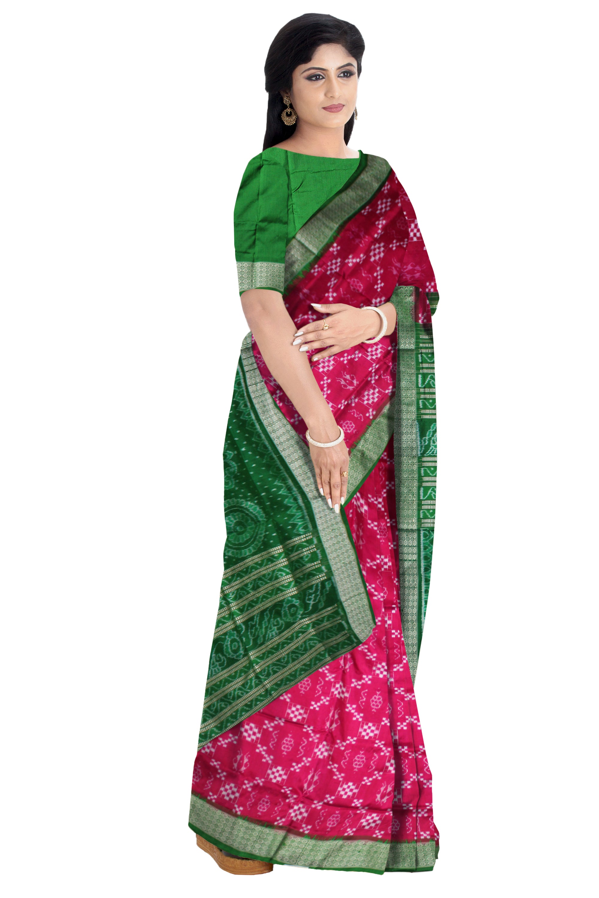 LATEST COLLECTION PURE  PASAPALI SILK SAREE IS RANI PINK AND GREEN COLOR BASE,ATTACHED WITH MATCHING BLOUSE PIECE. - Koshali Arts & Crafts Enterprise