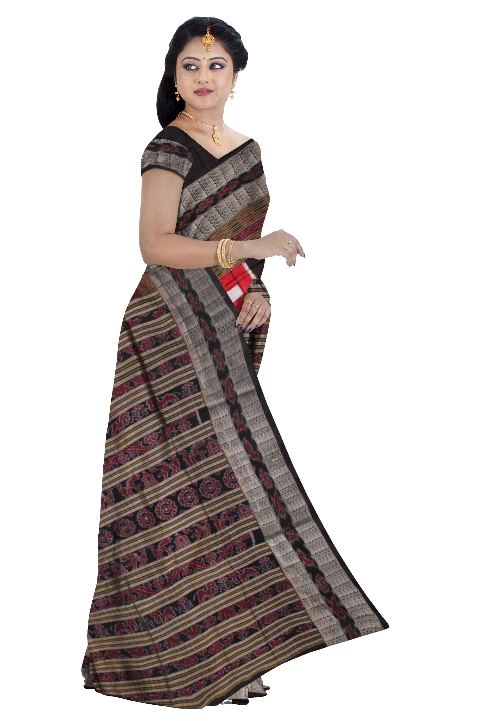 LATEST COLLECTION BICHITRAPURI PURE SILK SAREE IS BLACK AND RED  COLOR BASE,COMES WITH MATCHING BLOUSE PIECE, - Koshali Arts & Crafts Enterprise