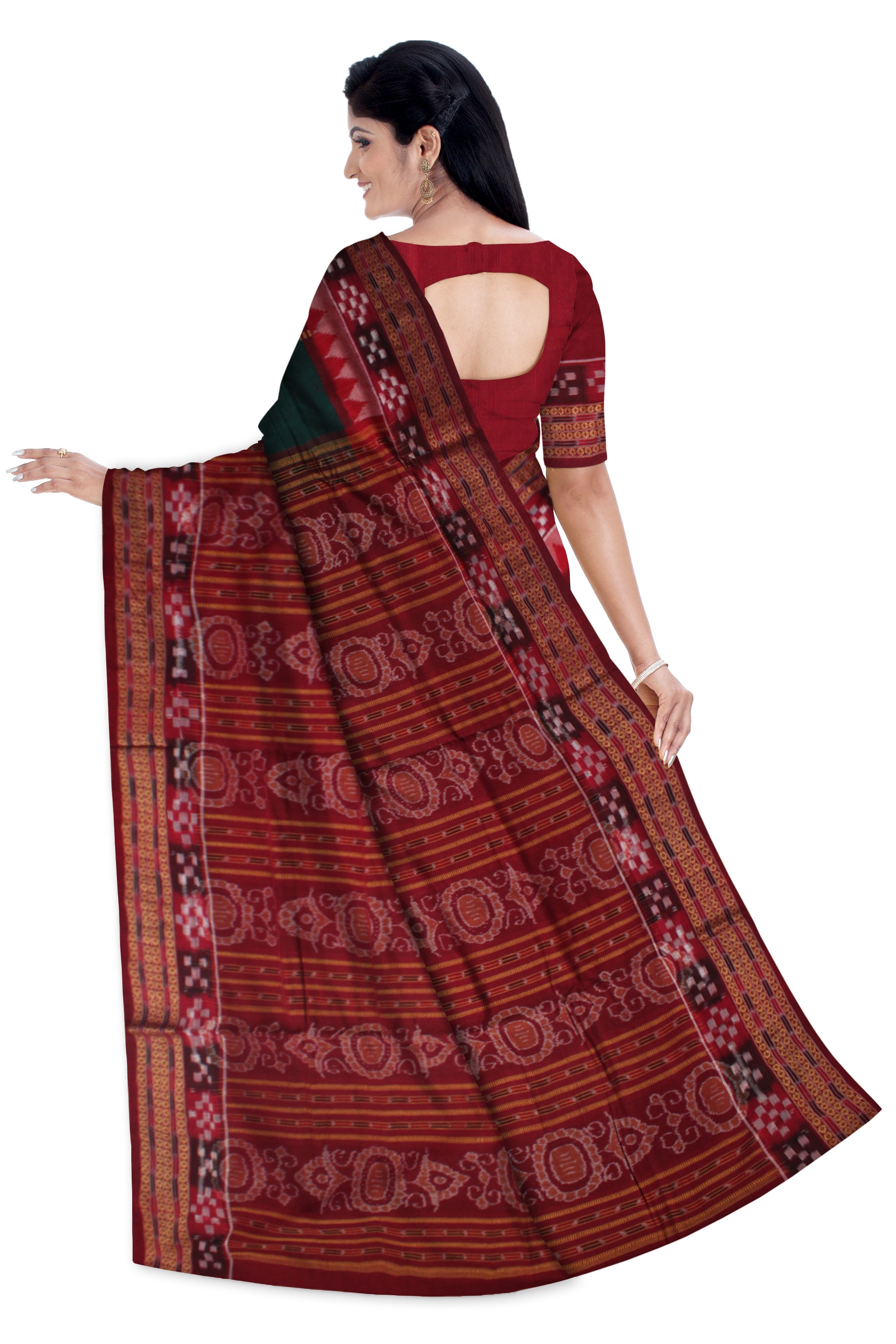 GREEN AND MAROON COLOR DHADI PASAPALI PATTERN PURE COTTON SAREE WITH MTACHING BLOUSE PIECE. - Koshali Arts & Crafts Enterprise