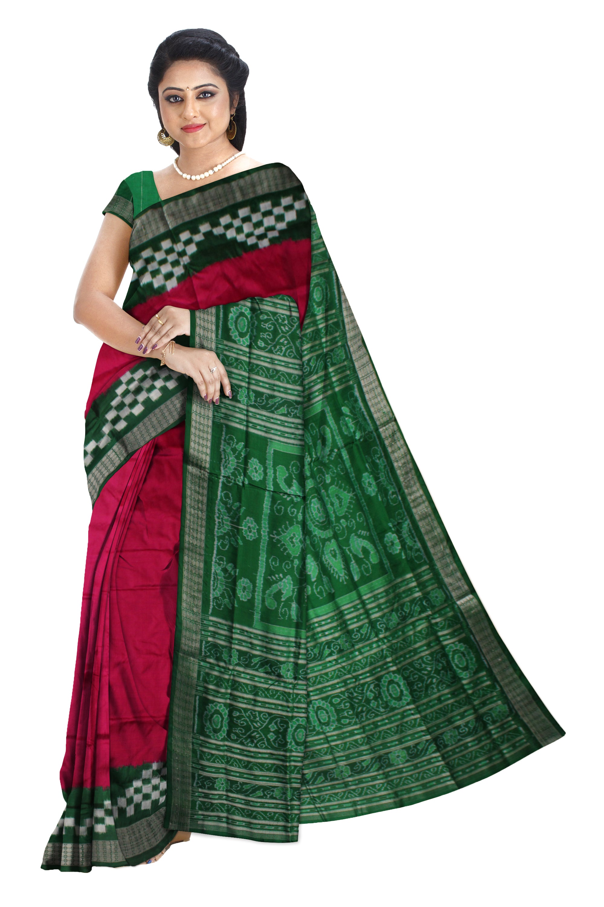 LATEST DHADI PASAPALI PATTERN PURE SILK SAREE IS  RANI-PINK AND GREEN COLOR BASE,ATTACHED WITH MATCHING BLOUSE PIECE. - Koshali Arts & Crafts Enterprise