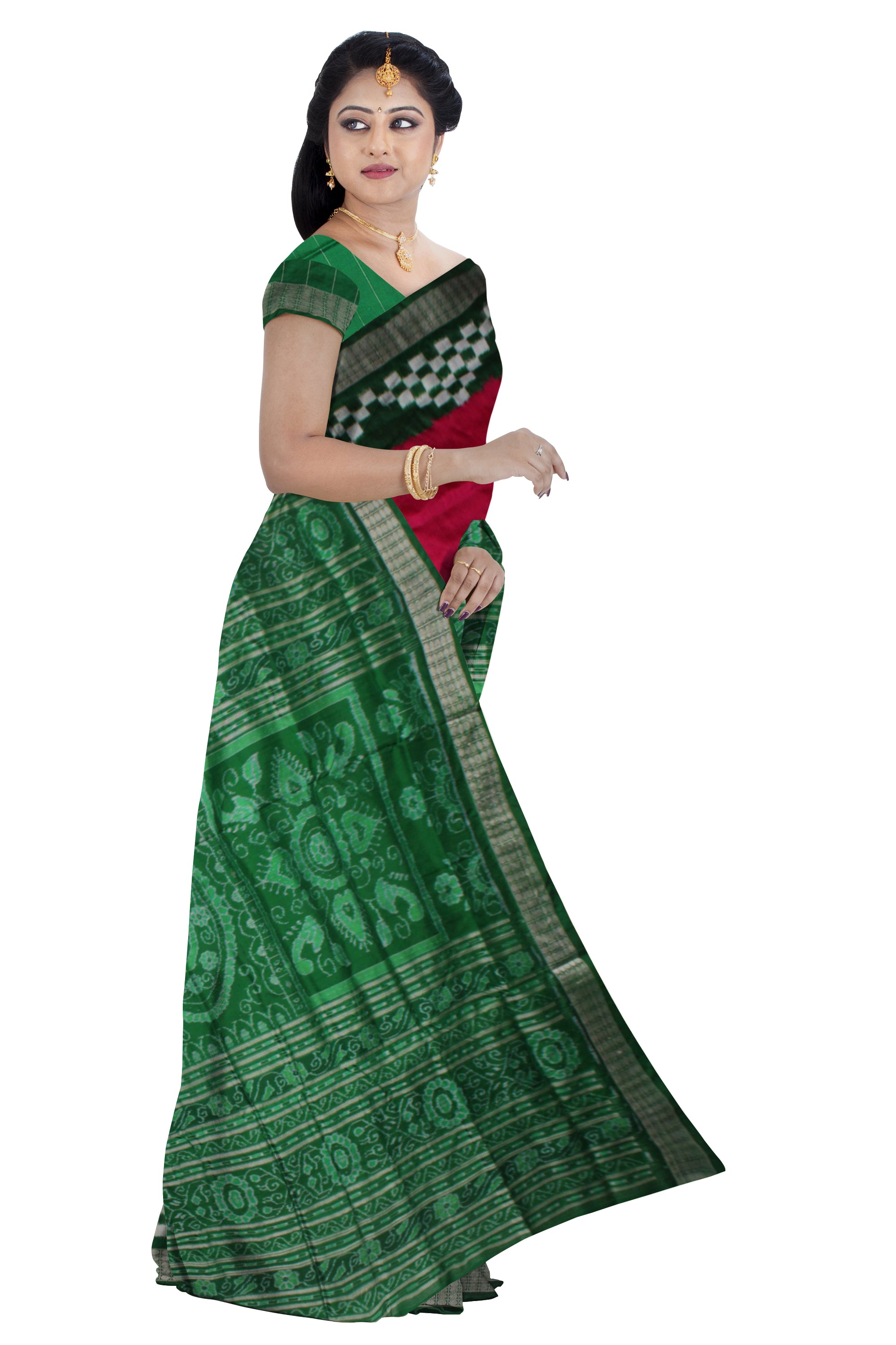 LATEST DHADI PASAPALI PATTERN PURE SILK SAREE IS  RANI-PINK AND GREEN COLOR BASE,ATTACHED WITH MATCHING BLOUSE PIECE. - Koshali Arts & Crafts Enterprise