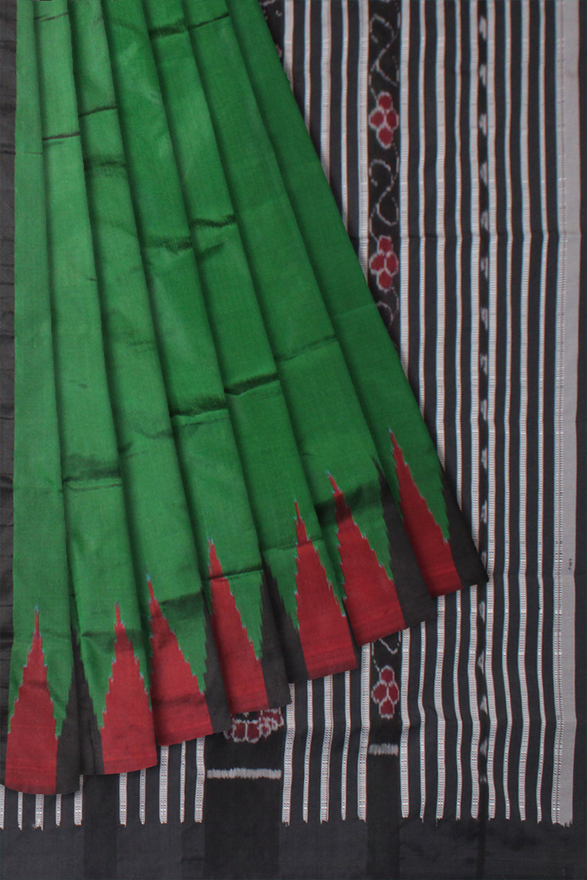 DARK GREEN AND BLACK COLOR BASE PATLI DESIGN KARGIL PATA SAREE,WITH MATCHING BLOUSE PIECE. - Koshali Arts & Crafts Enterprise