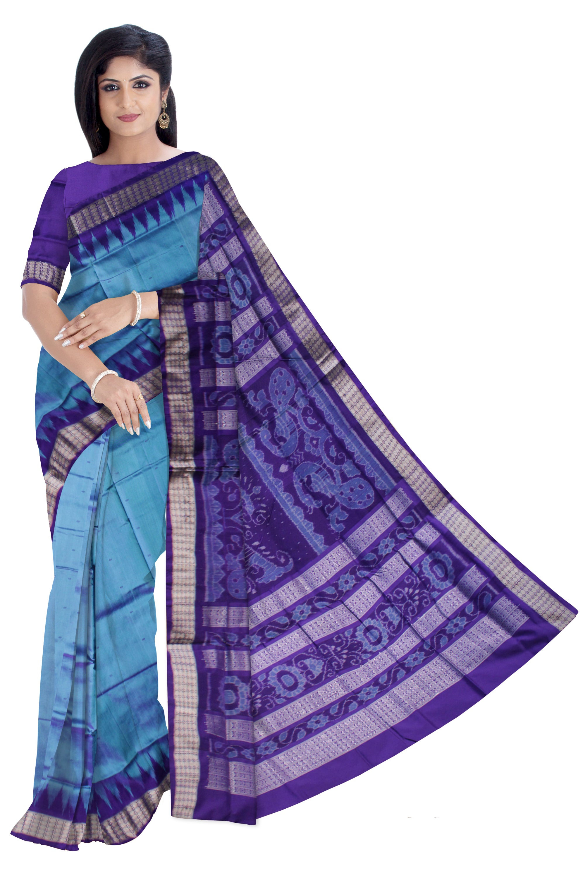 COPPER SULPHATE AND PURPLE COLOR SMALL BOOTY PATTERN PLAIN PATA SAREE,WITH BLOUSE PIECE. - Koshali Arts & Crafts Enterprise