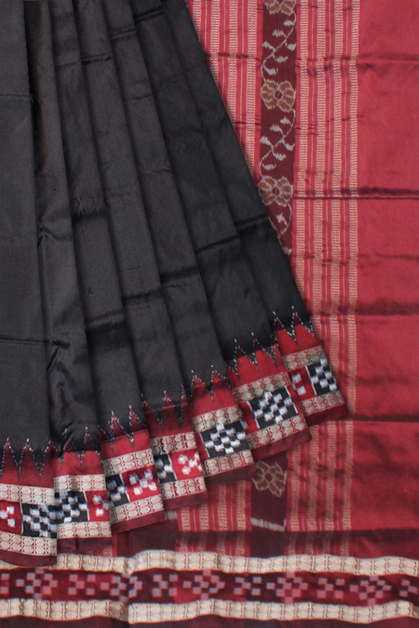 DHADI PASAPALI PATTERN PLAIN PATA  SAREE IS BLACK AND MAROON COLOR BASE,COMES WITH BLOUSE PIECE. - Koshali Arts & Crafts Enterprise