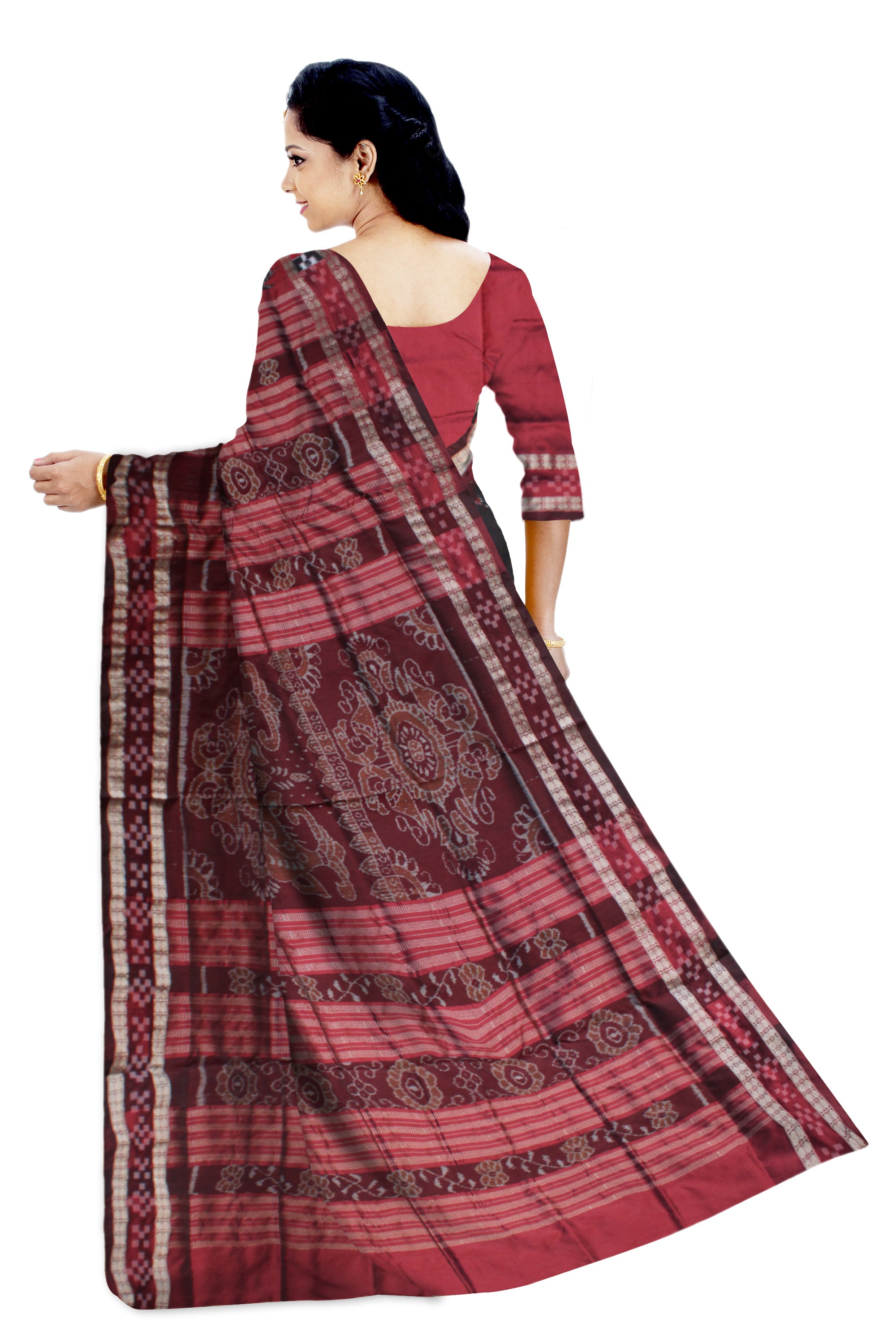 DHADI PASAPALI PATTERN PLAIN PATA  SAREE IS BLACK AND MAROON COLOR BASE,COMES WITH BLOUSE PIECE. - Koshali Arts & Crafts Enterprise