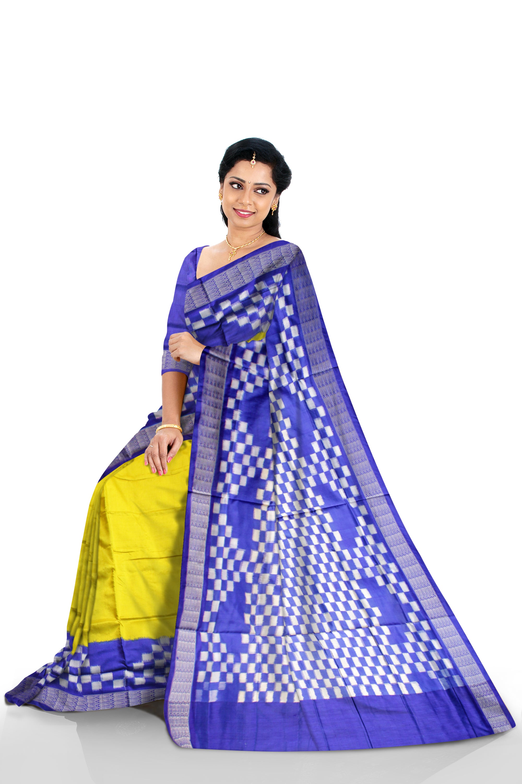 LATEST DHADI SAPTA PATTERN PURE SILK SAREE IS YELLOW AND BLUE COLOR BASE,AVAILABLE WITH MATCHING BLOUSE PIECE. - Koshali Arts & Crafts Enterprise