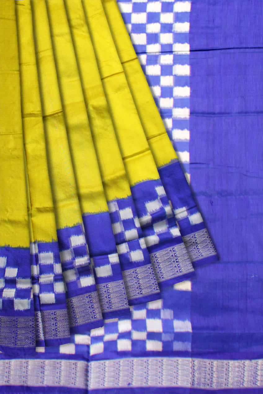 LATEST DHADI SAPTA PATTERN PURE SILK SAREE IS YELLOW AND BLUE COLOR BASE,AVAILABLE WITH MATCHING BLOUSE PIECE. - Koshali Arts & Crafts Enterprise