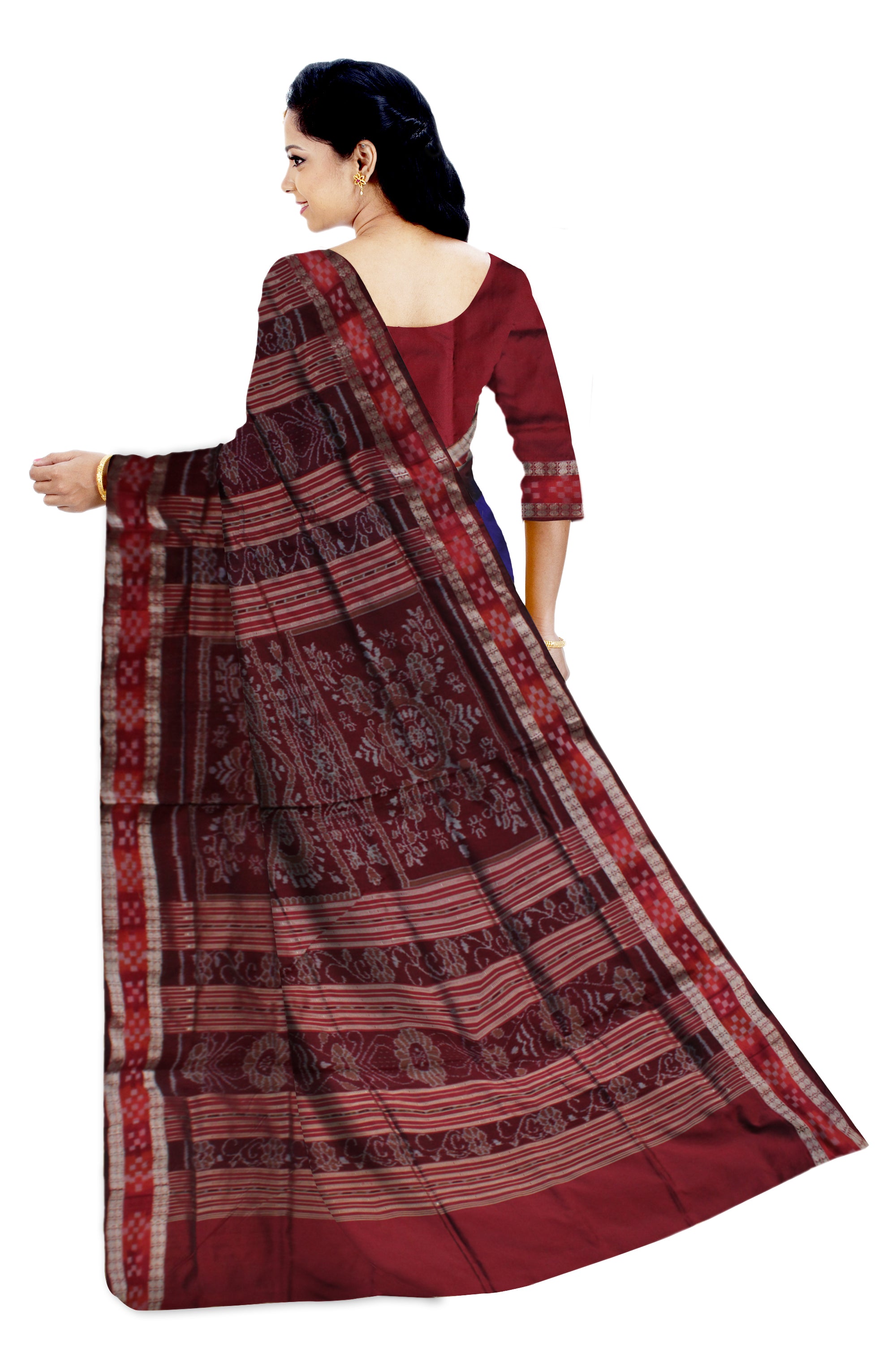 BLUE AND MAROON COLOR DHADI PASAPALI PATA SAREE,WITH MATCHING BLOUSE PIECE. - Koshali Arts & Crafts Enterprise