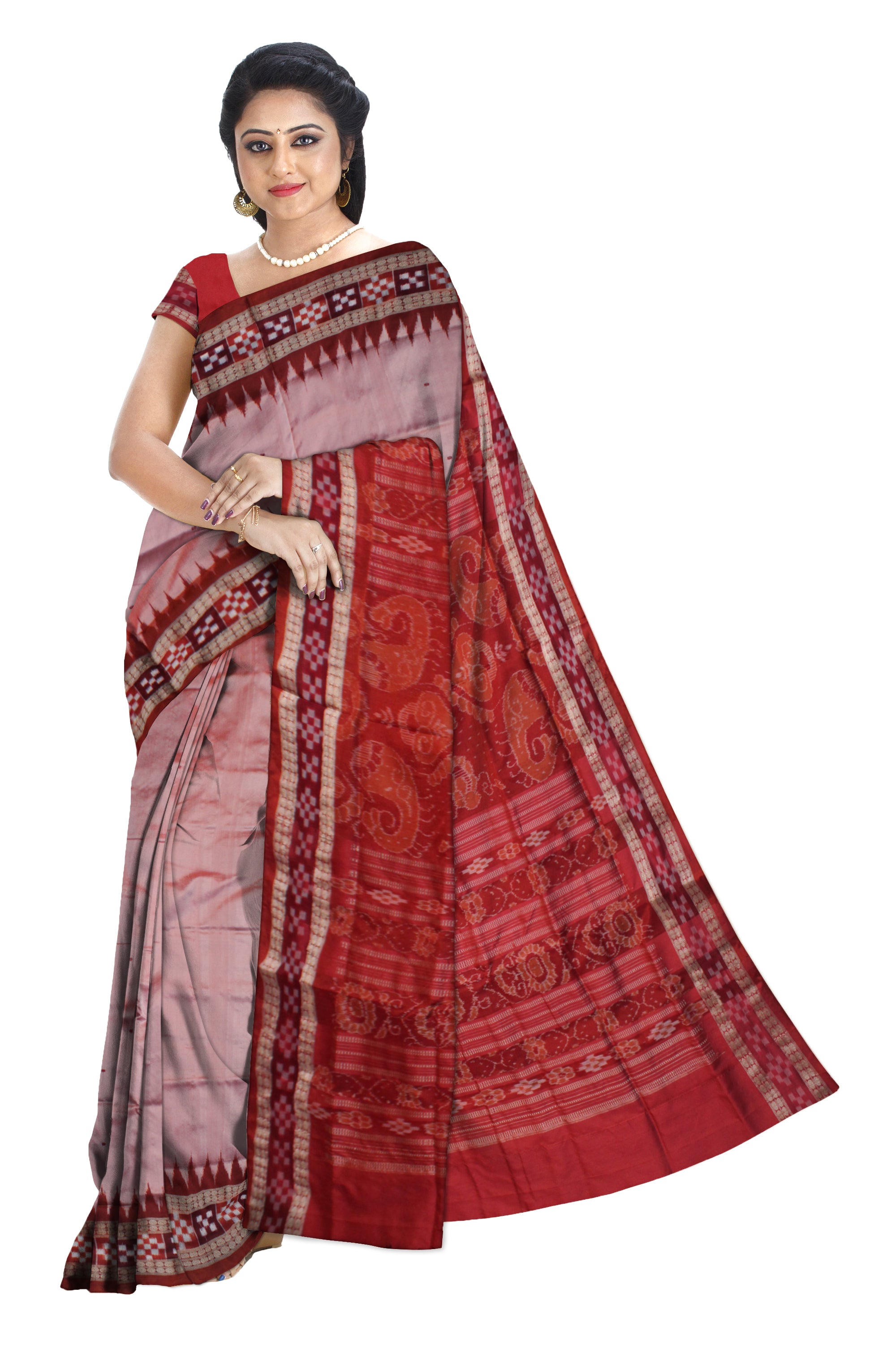 ROSYBROWN AND MAROON COLOR DHADI SAPTA PATA SAREE, WITH BLOUSE PIECE. - Koshali Arts & Crafts Enterprise