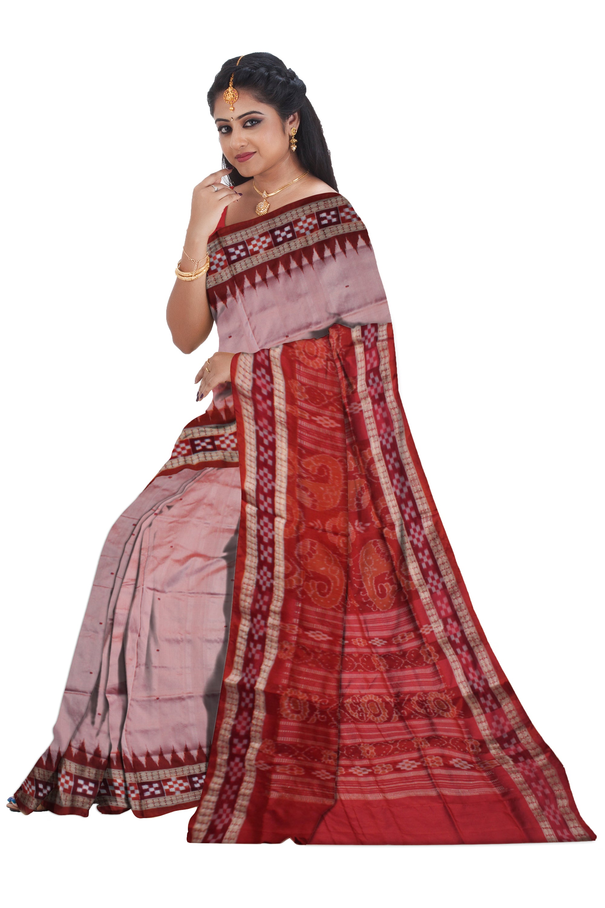 ROSYBROWN AND MAROON COLOR DHADI SAPTA PATA SAREE, WITH BLOUSE PIECE. - Koshali Arts & Crafts Enterprise