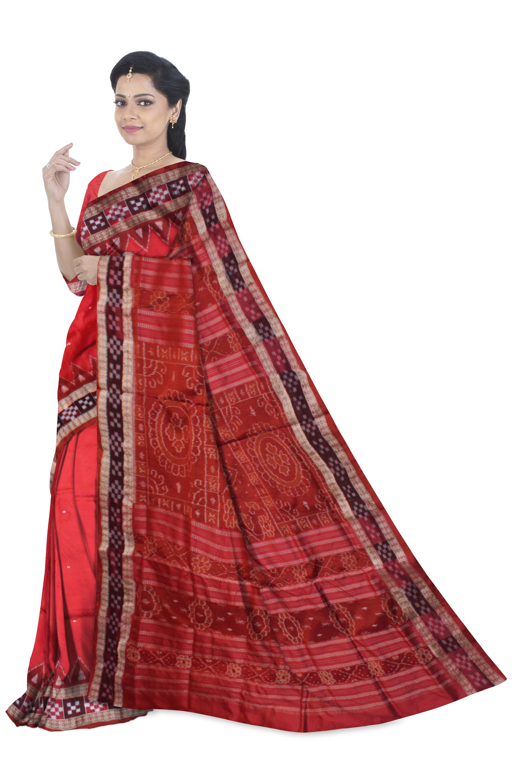 LIGHT RED AND MAROON COLOR DHADI PASAPALI PATA SAREE ,WITH MATCHING BLOUSE PIECE. - Koshali Arts & Crafts Enterprise