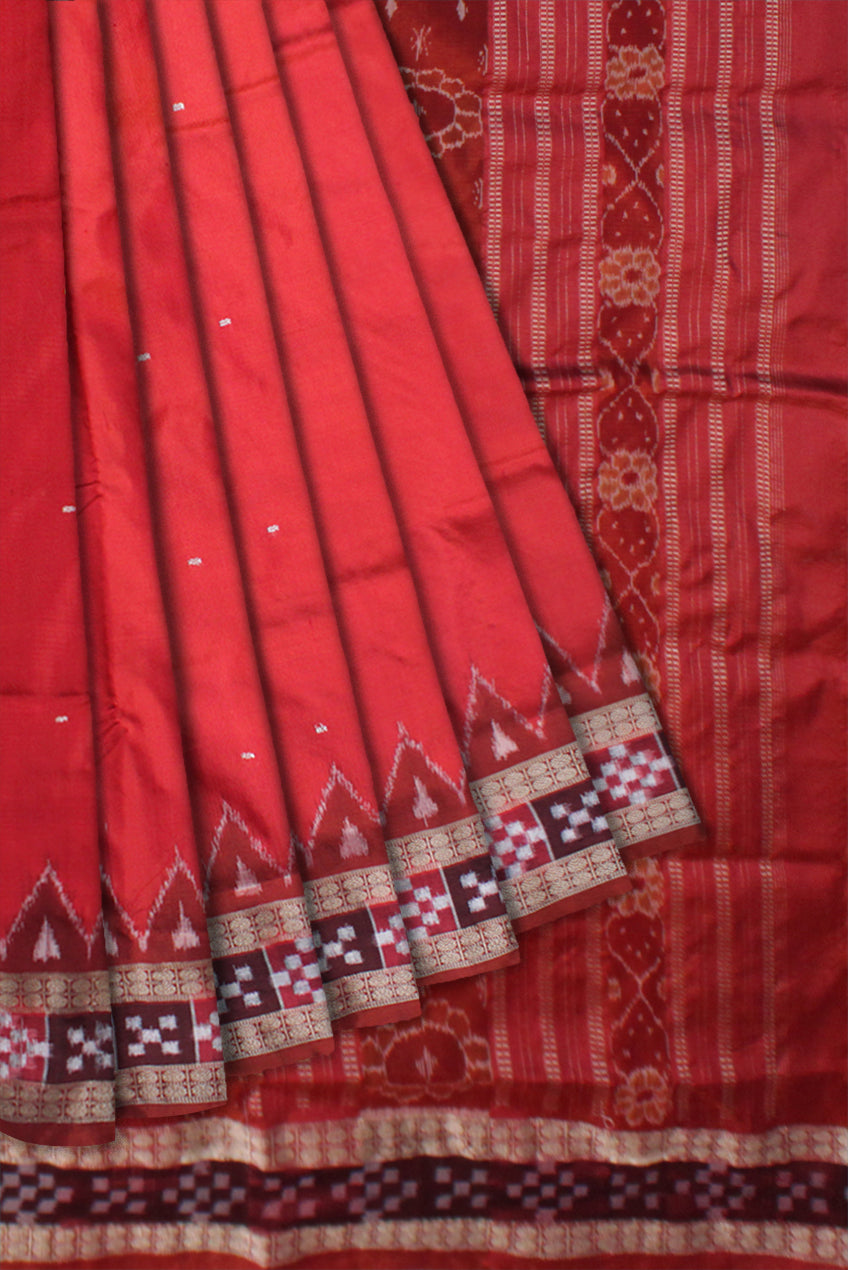 LIGHT RED AND MAROON COLOR DHADI PASAPALI PATA SAREE ,WITH MATCHING BLOUSE PIECE. - Koshali Arts & Crafts Enterprise