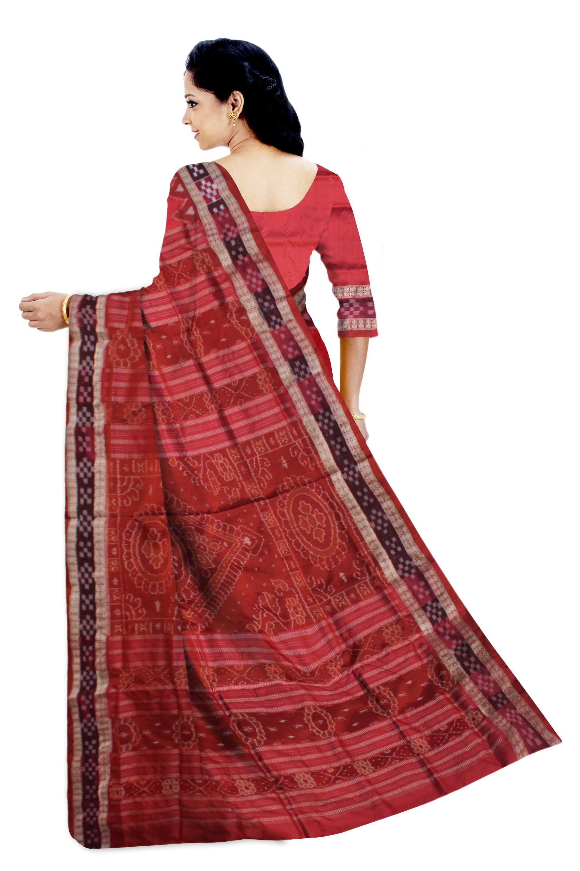 LIGHT RED AND MAROON COLOR DHADI PASAPALI PATA SAREE ,WITH MATCHING BLOUSE PIECE. - Koshali Arts & Crafts Enterprise