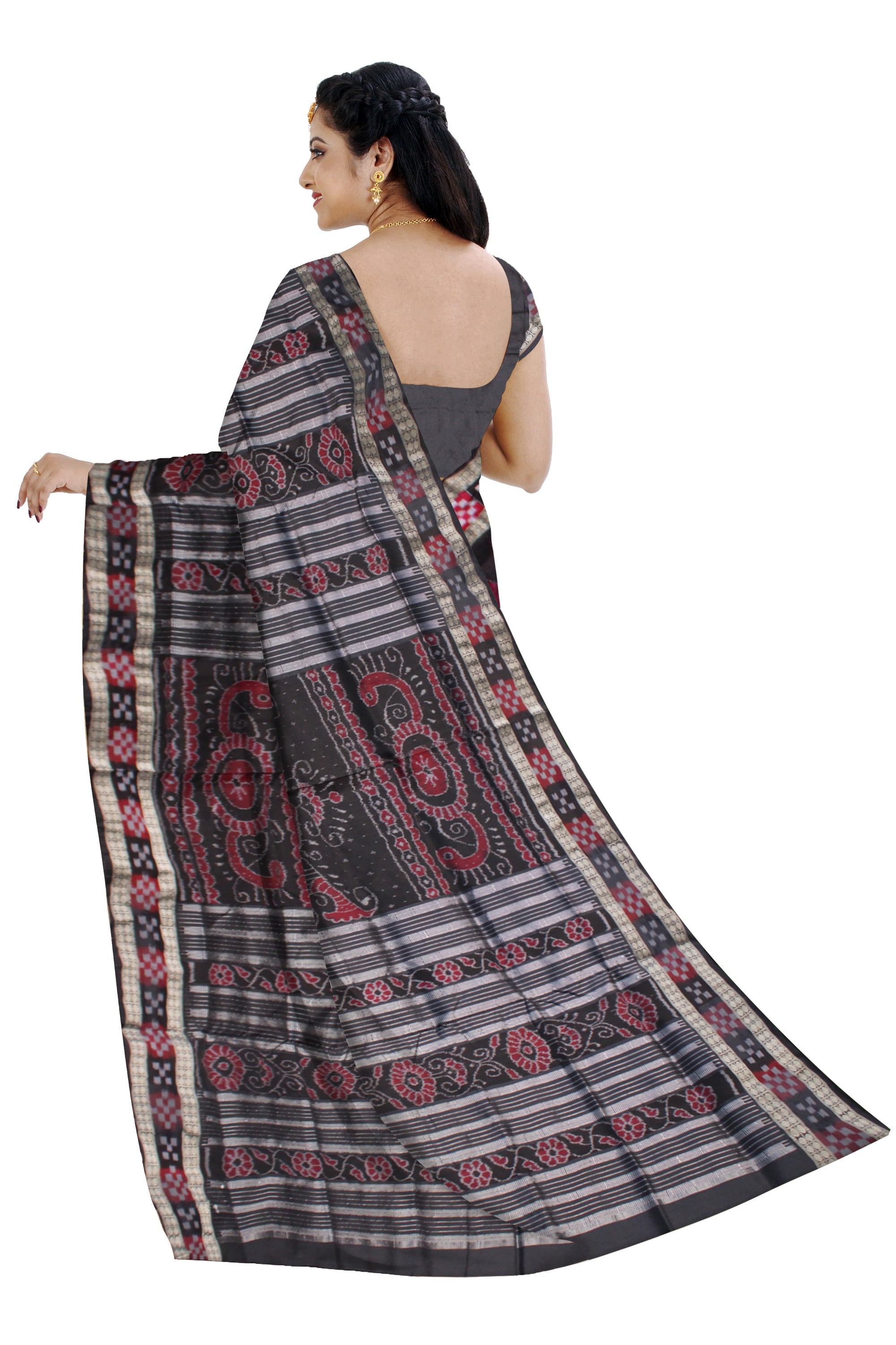TRADITIONAL LOOK RANI PINK AND BLACK COLOR DESIGN DHADI SAPTA , COMES WITH MATCHING BLOUSE PIECE. - Koshali Arts & Crafts Enterprise