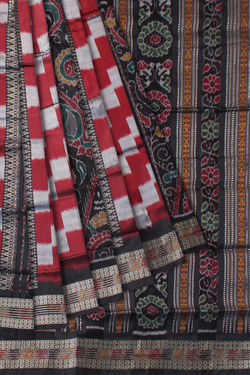 NEW TRADITIONAL LOOK PERE PERE BANDHA WITH BOMKEI PATTERN SAREE WITH BLACK COLOR BLOUSE. - Koshali Arts & Crafts Enterprise